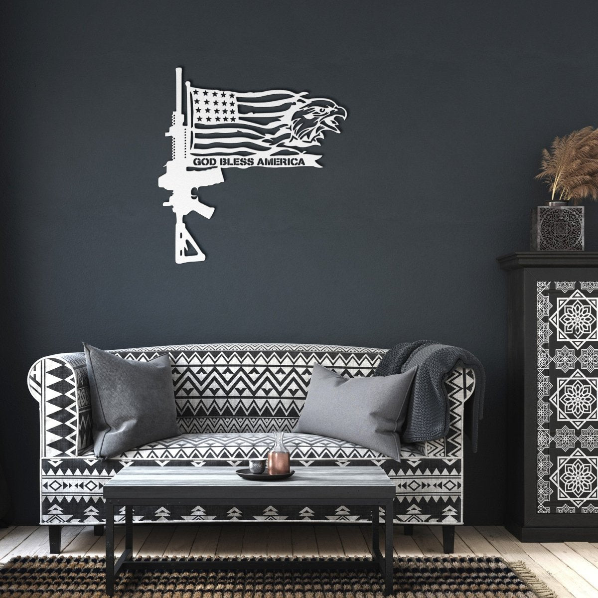 God Bless America Rifle Flag Bald Eagle Steel Metal Sign Wall ArtCustomly Gifts