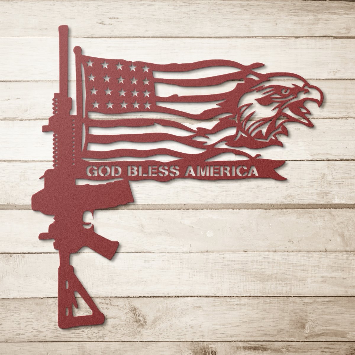 God Bless America Rifle Flag Bald Eagle Steel Metal Sign Wall ArtCustomly Gifts