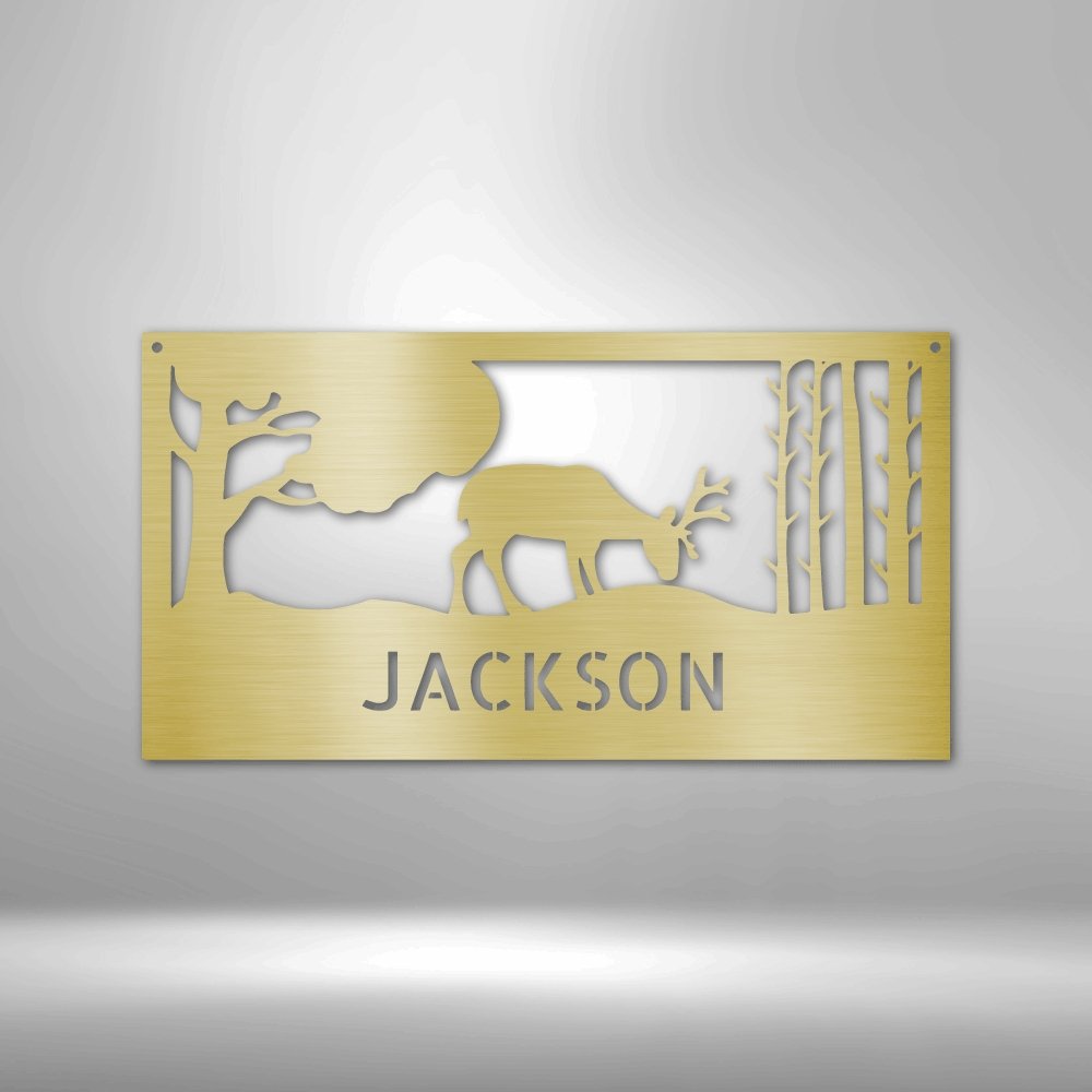 Grazing Deer Personalized Name Text Steel SignCustomly Gifts