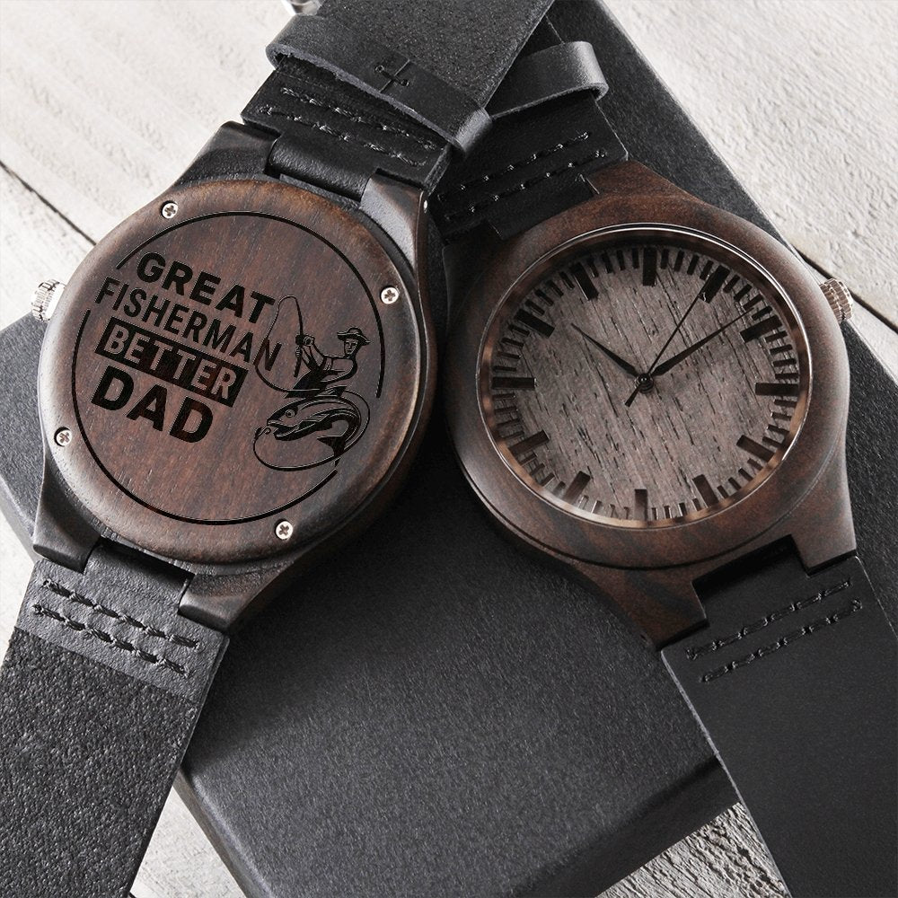 Great Fisherman Better Dad Engraved Wooden WatchCustomly Gifts