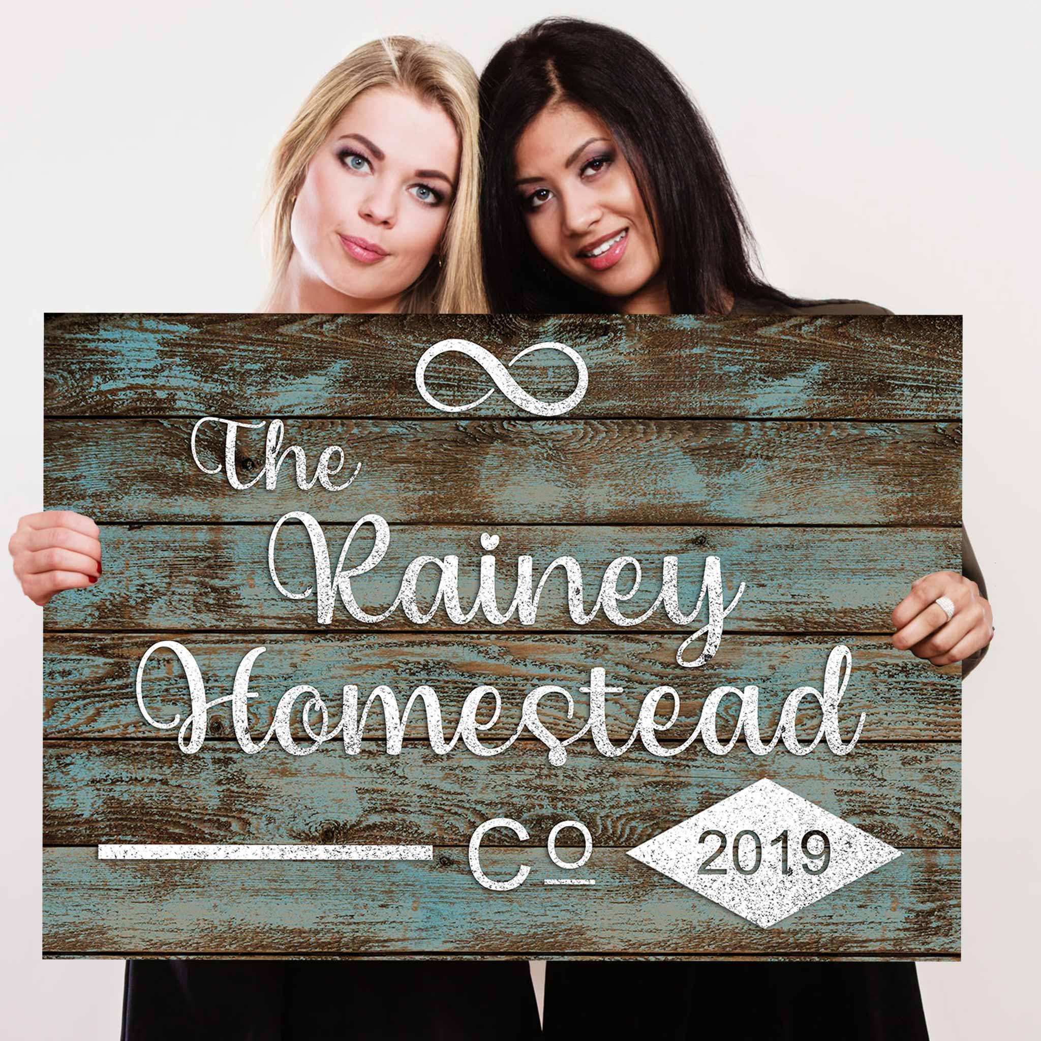 Homestead Co Infinity Blue Distressed Wood White Cut Metal Effect Personalized CanvasCustomly Gifts