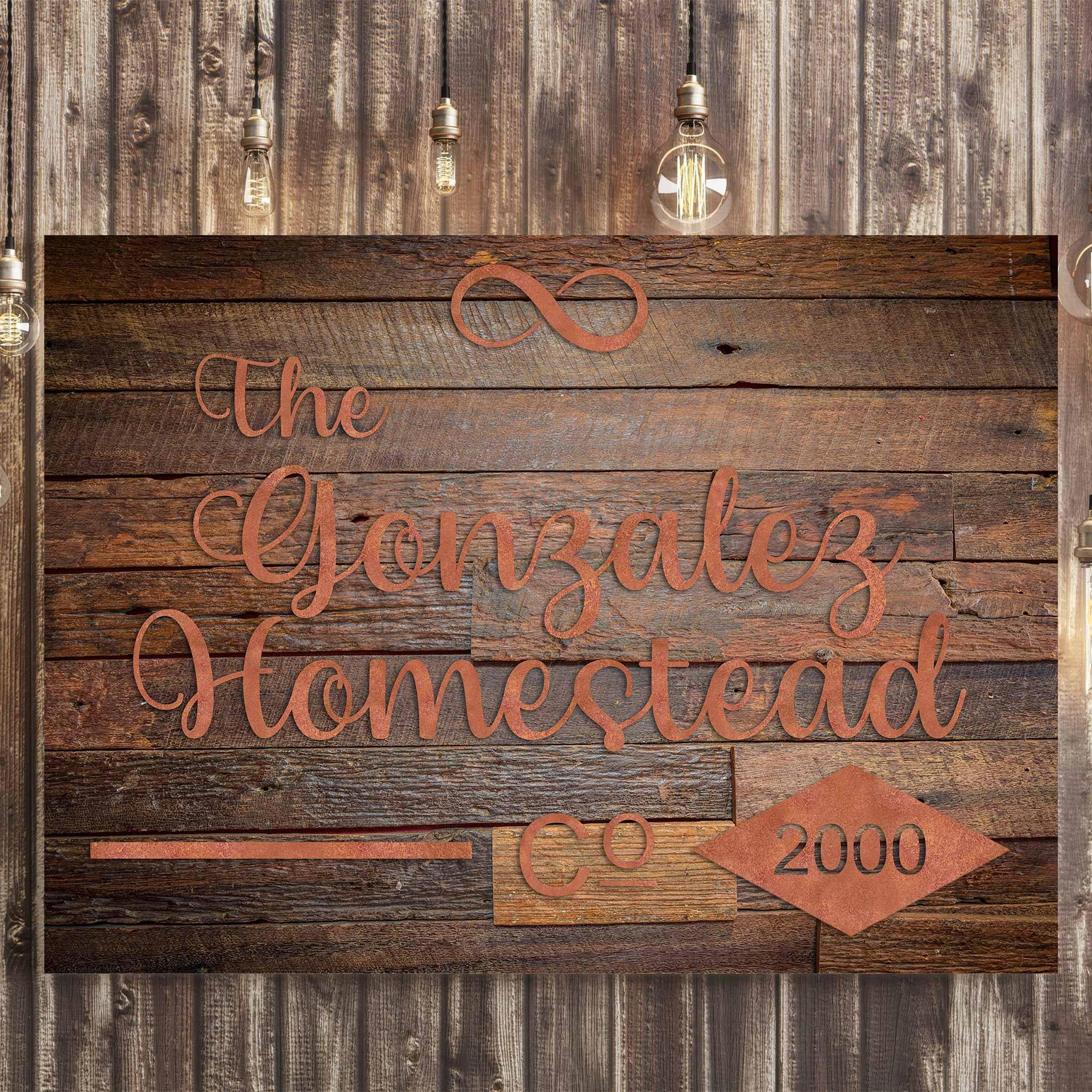 Homestead Co Infinity Dark Wood Burnt Copper Cut Metal Effect Personalized CanvasCustomly Gifts