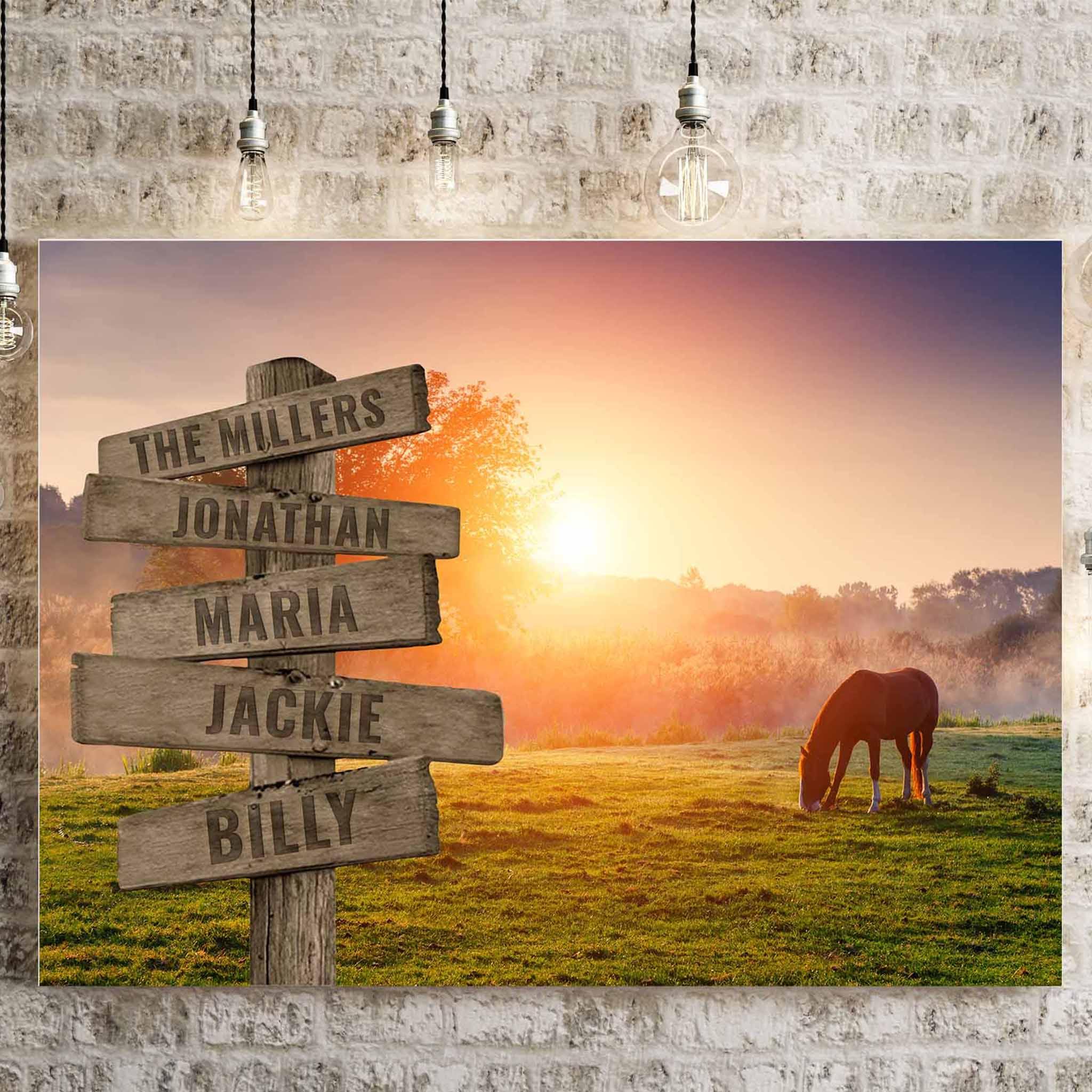 Horse Sunrise Field V1 Multiple Names Personalized Directional Sign CanvasCustomly Gifts