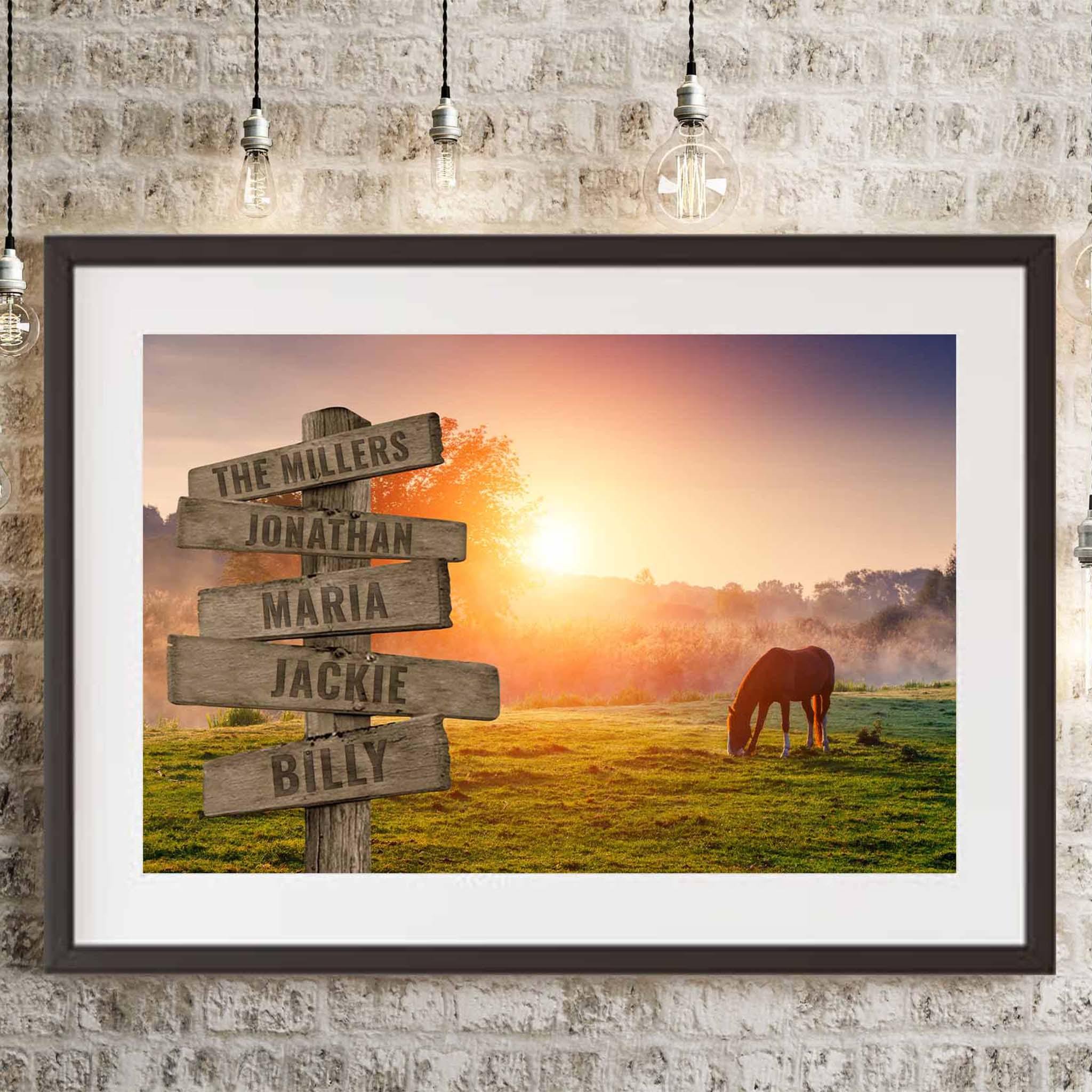 Horse Sunrise Field V1 Multiple Names Personalized Directional Sign PosterCustomly Gifts