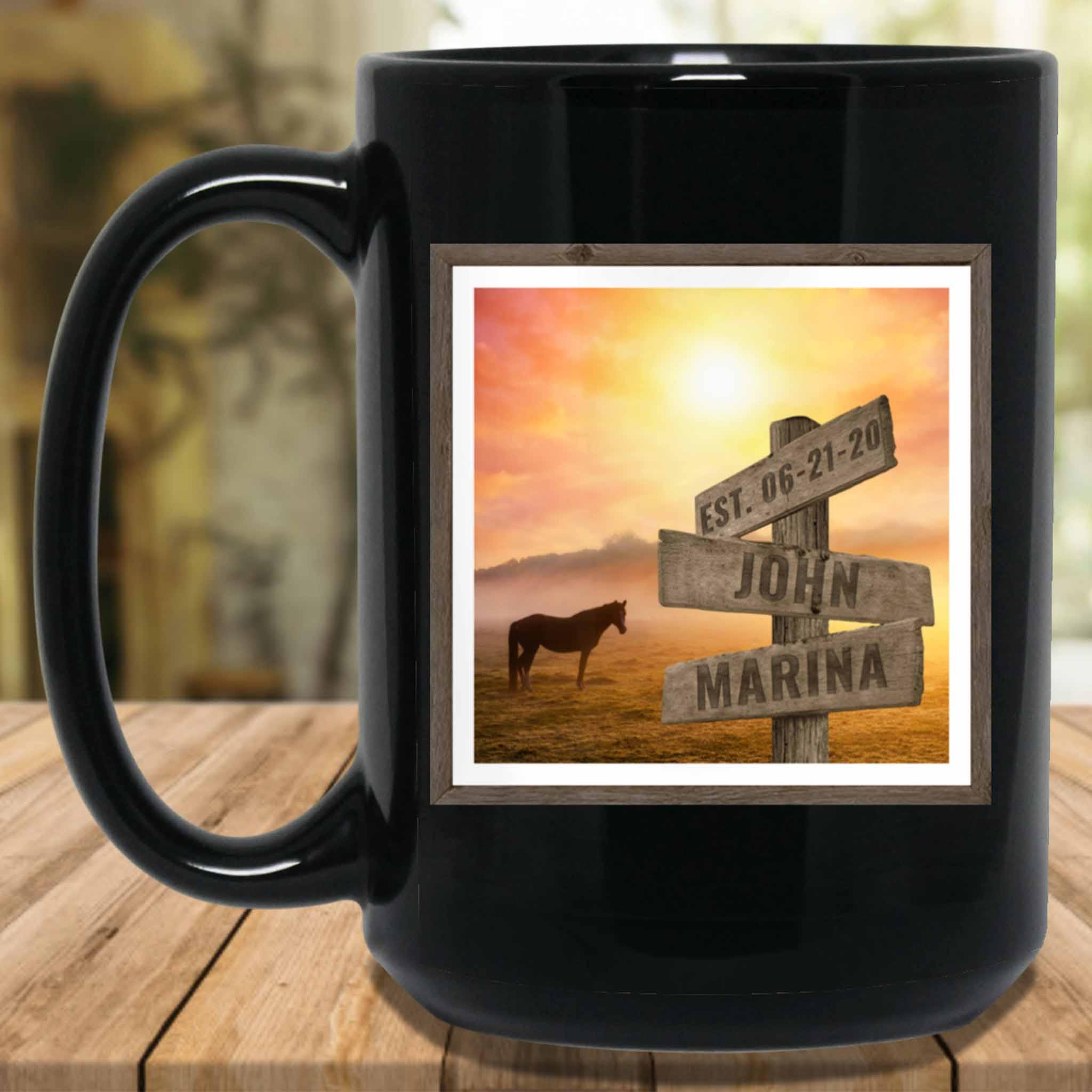 Horse Sunrise Field V2 Personalized Multi-Names Directional Sign MugCustomly Gifts