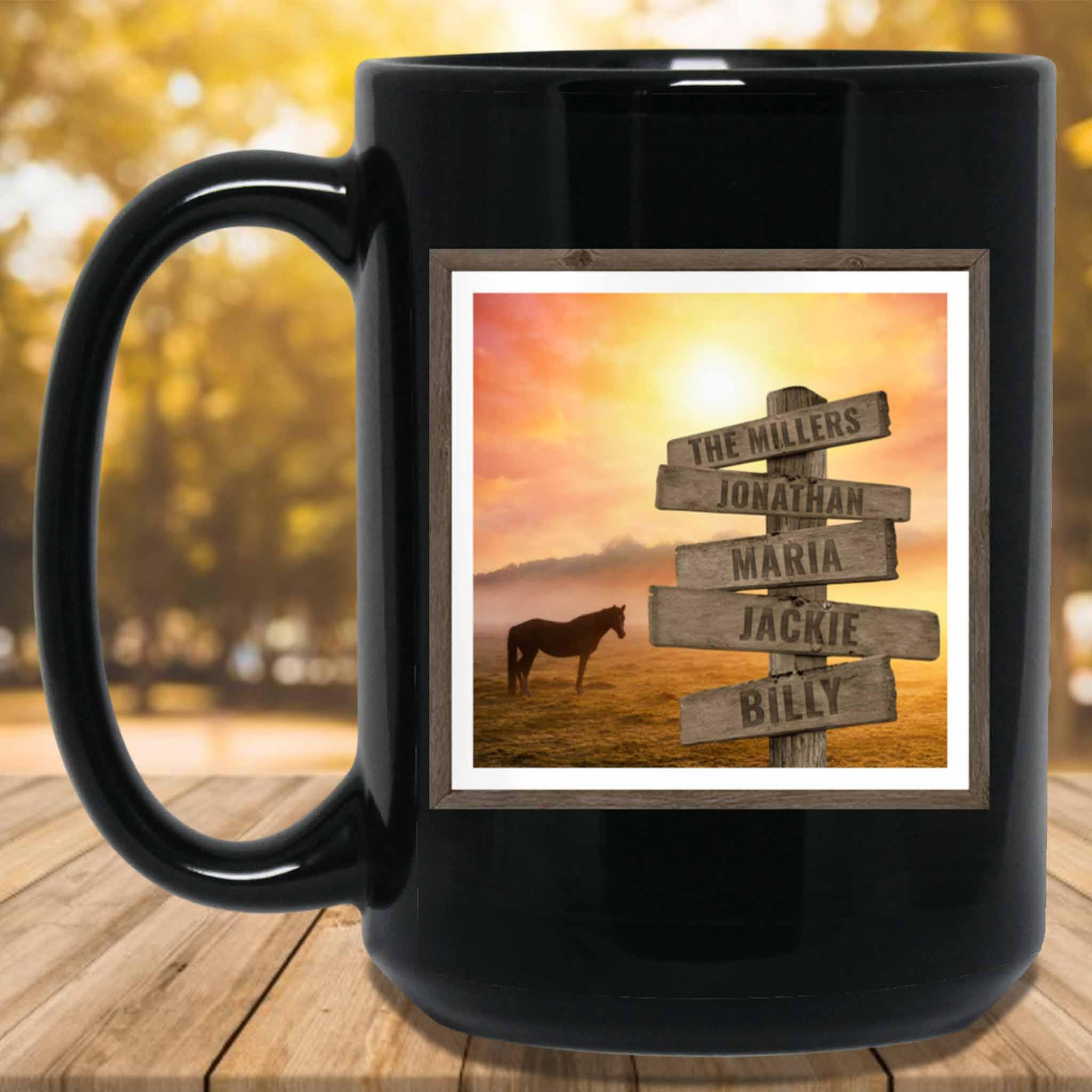 Horse Sunrise Field V2 Personalized Multi-Names Directional Sign MugCustomly Gifts