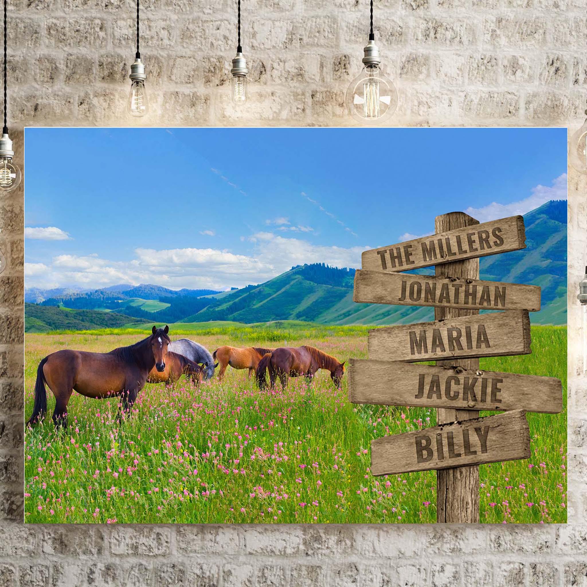 Horses Field Of Wildflowers Multiple Names Personalized Directional Sign CanvasCustomly Gifts