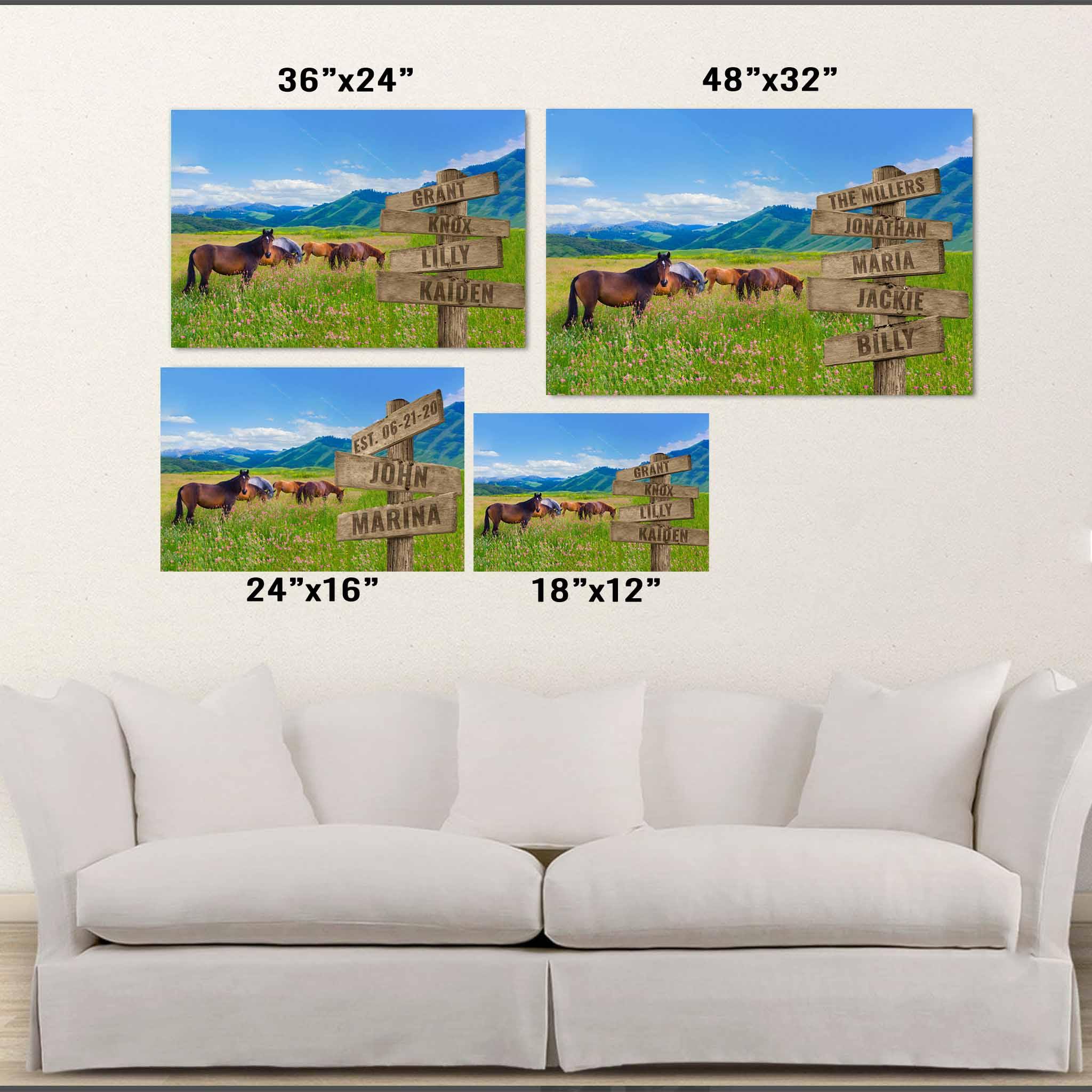 Horses Field Of Wildflowers Multiple Names Personalized Directional Sign CanvasCustomly Gifts