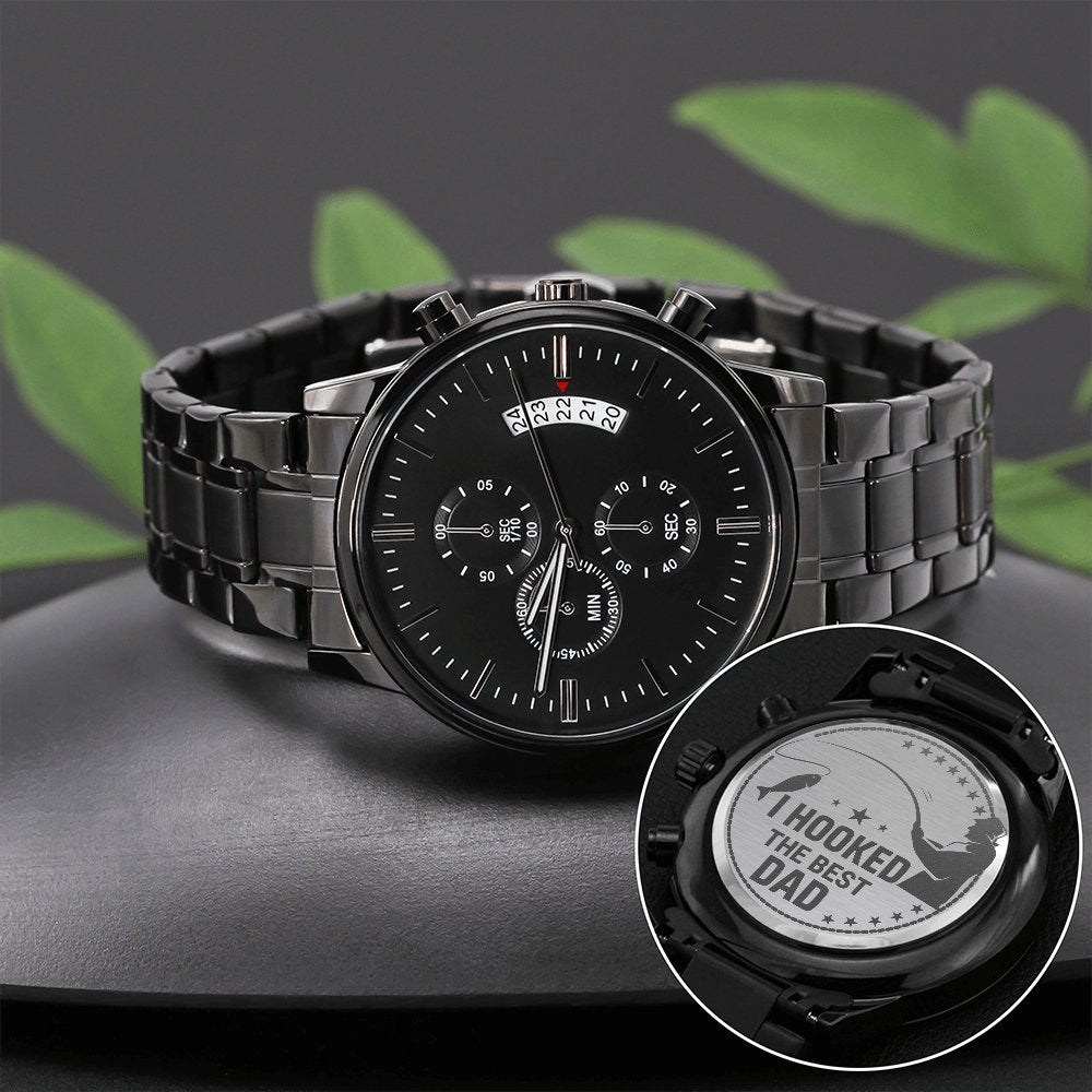 I Hooked The Best Dad Engraved Stainless Steel WatchCustomly Gifts