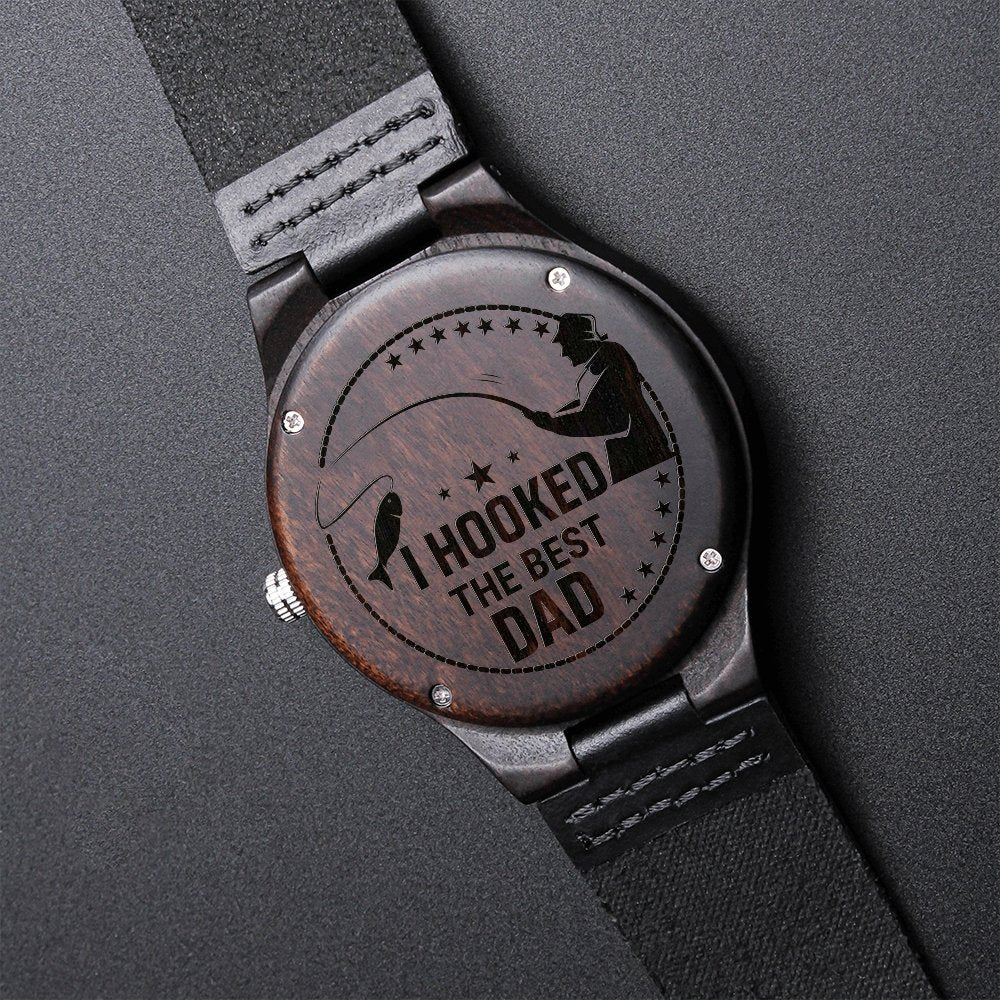 I Hooked The Best Dad Engraved Wooden WatchCustomly Gifts