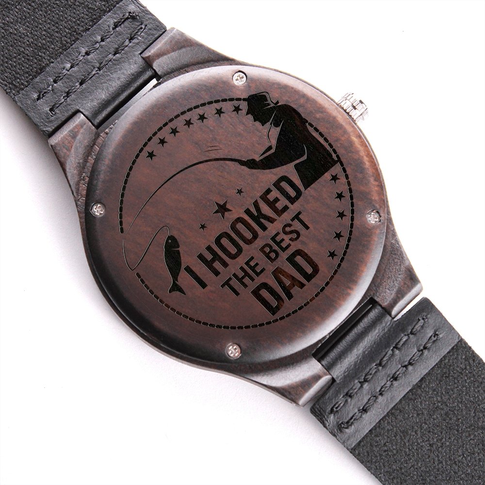 I Hooked The Best Dad Engraved Wooden WatchCustomly Gifts