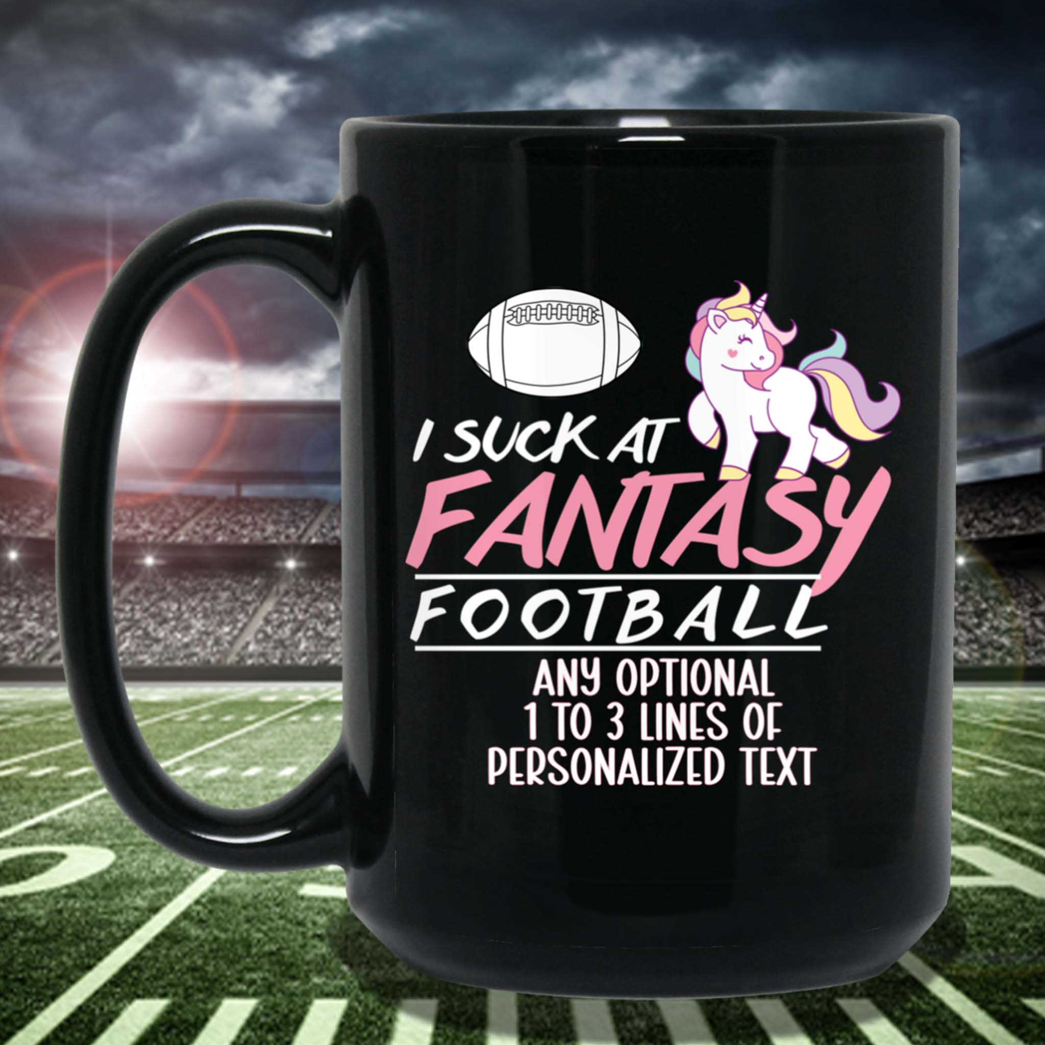 I Suck At Fantasy Football Unicorn v1 Personalized Black Coffee MugCustomly Gifts