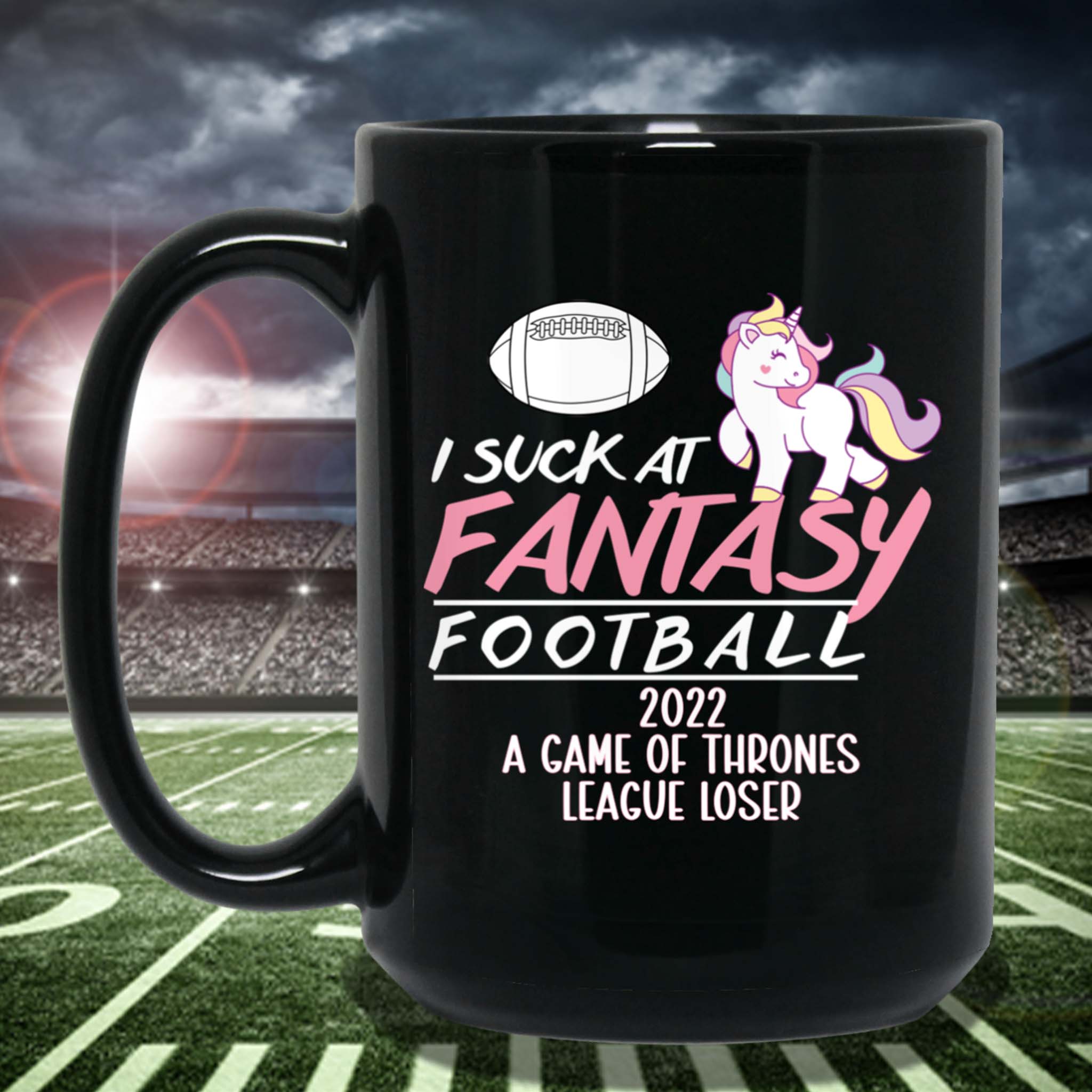 I Suck At Fantasy Football Unicorn v1 Personalized Black Coffee MugCustomly Gifts