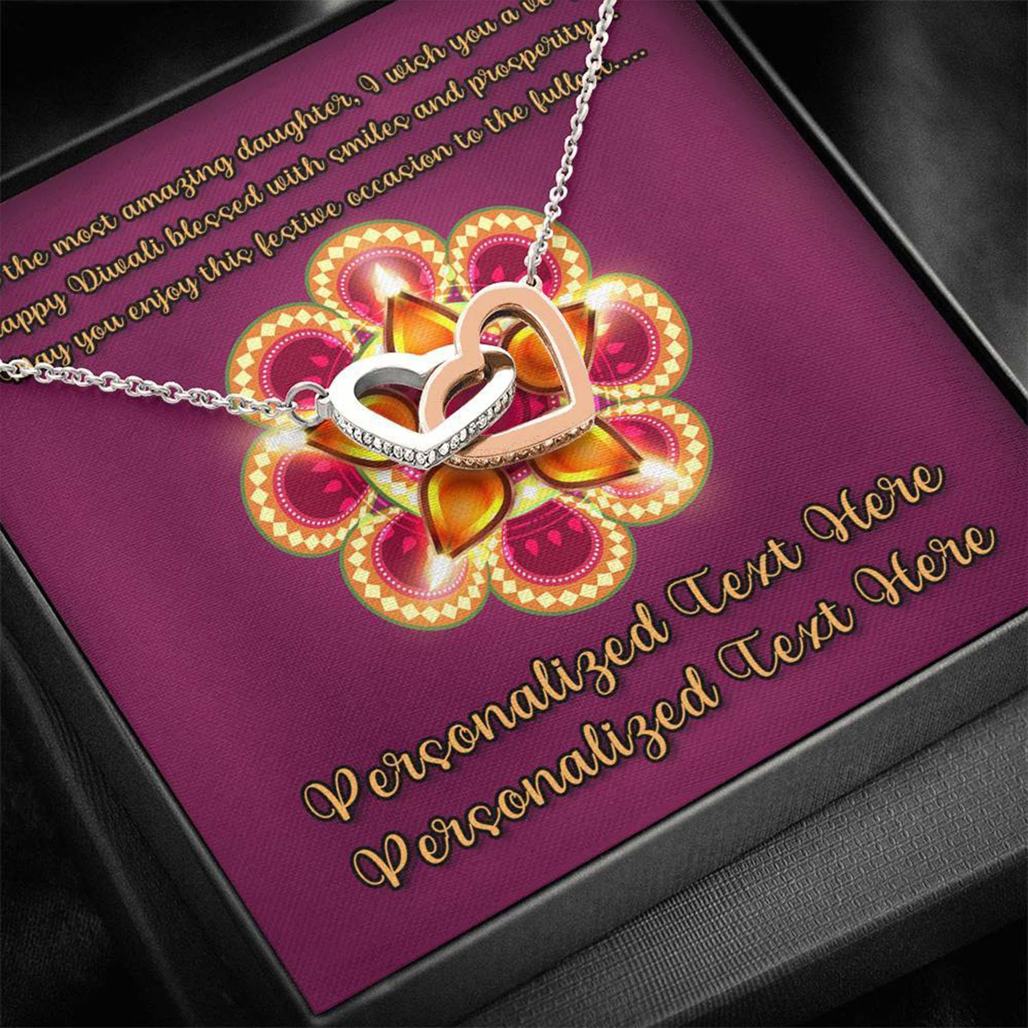 Interlocking Hearts Necklace Happy Diwali Daughter v2 Personalized Insert CardCustomly Gifts