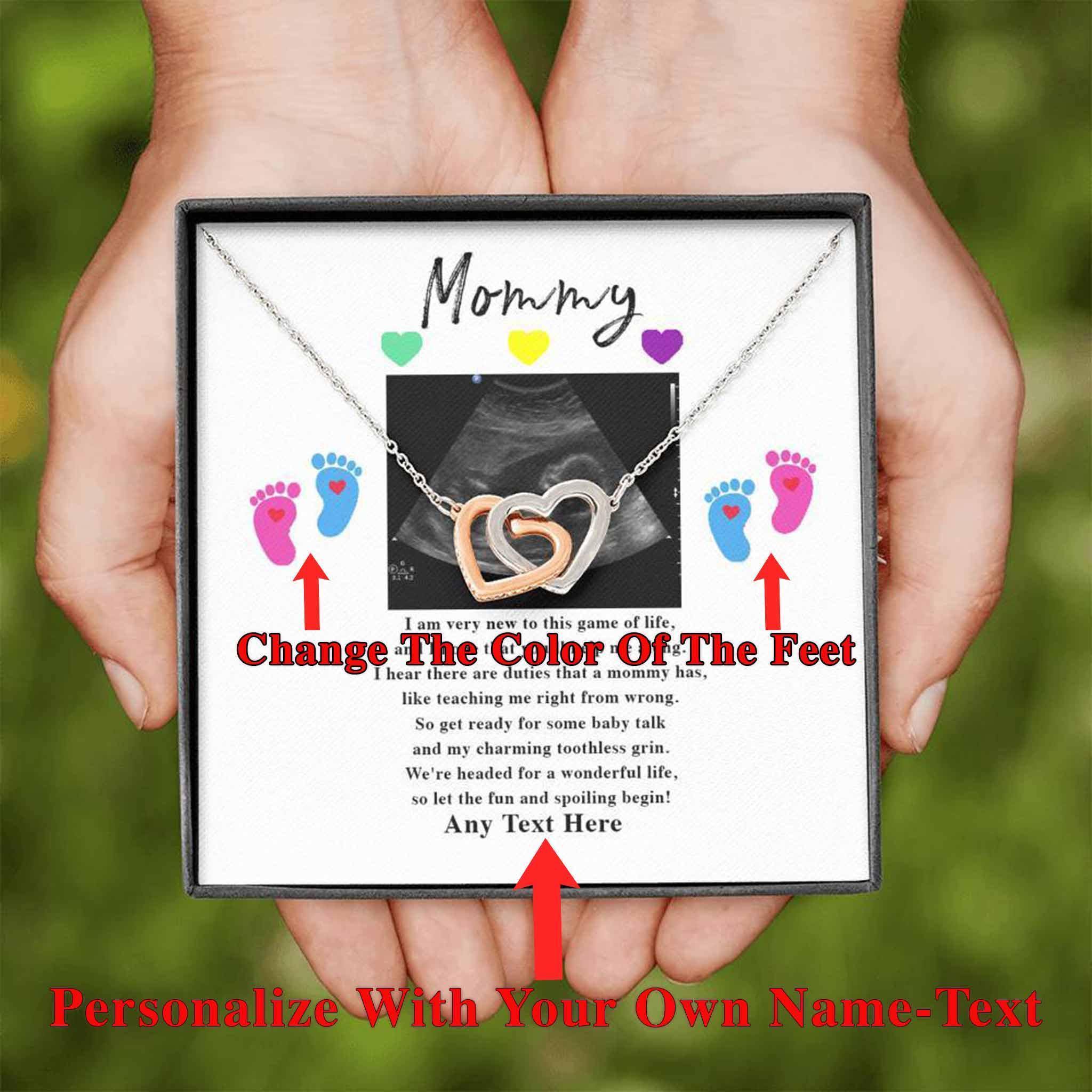 Interlocking Hearts Necklace Mommy I Am New v1 Personalized Sonogram Image And From Text Insert CardCustomly Gifts