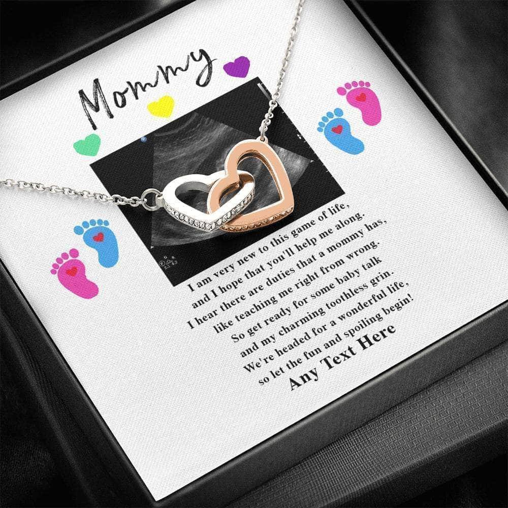 Interlocking Hearts Necklace Mommy I Am New v1 Personalized Sonogram Image And From Text Insert CardCustomly Gifts