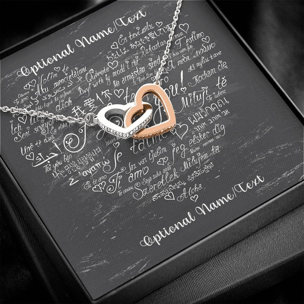 Interlocking Hearts Necklace With I Love You In Multiple Languages Personalized Insert CardCustomly Gifts