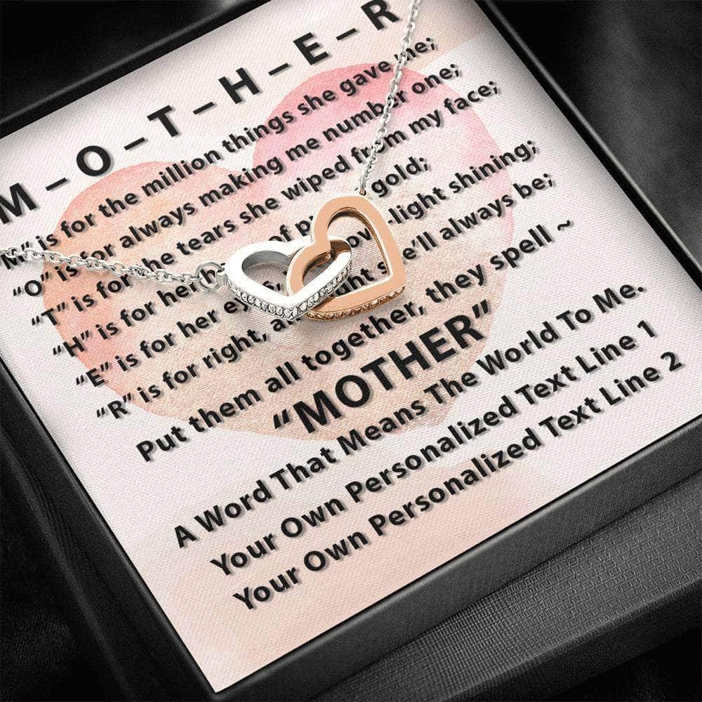 Interlocking Hearts Necklace With M-O-T-H-E-R Poem Personalized Insert CardCustomly Gifts