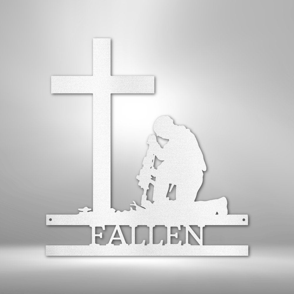 Kneeling Soldier Cross Personalized Name Text Steel SignCustomly Gifts