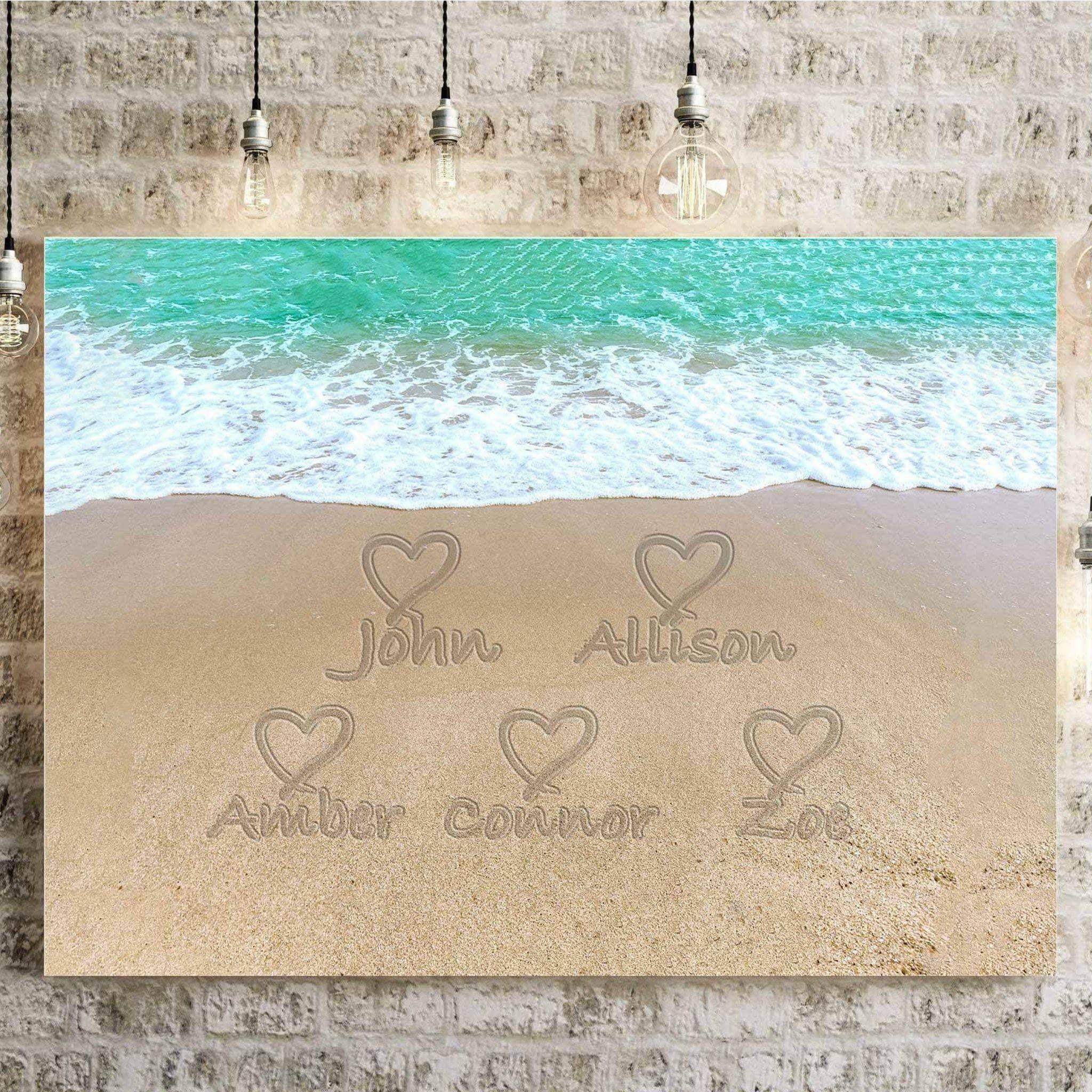 Light Sandy Tropical Beach Written In The Sand Multiple Names & Hearts Personalized CanvasCustomly Gifts