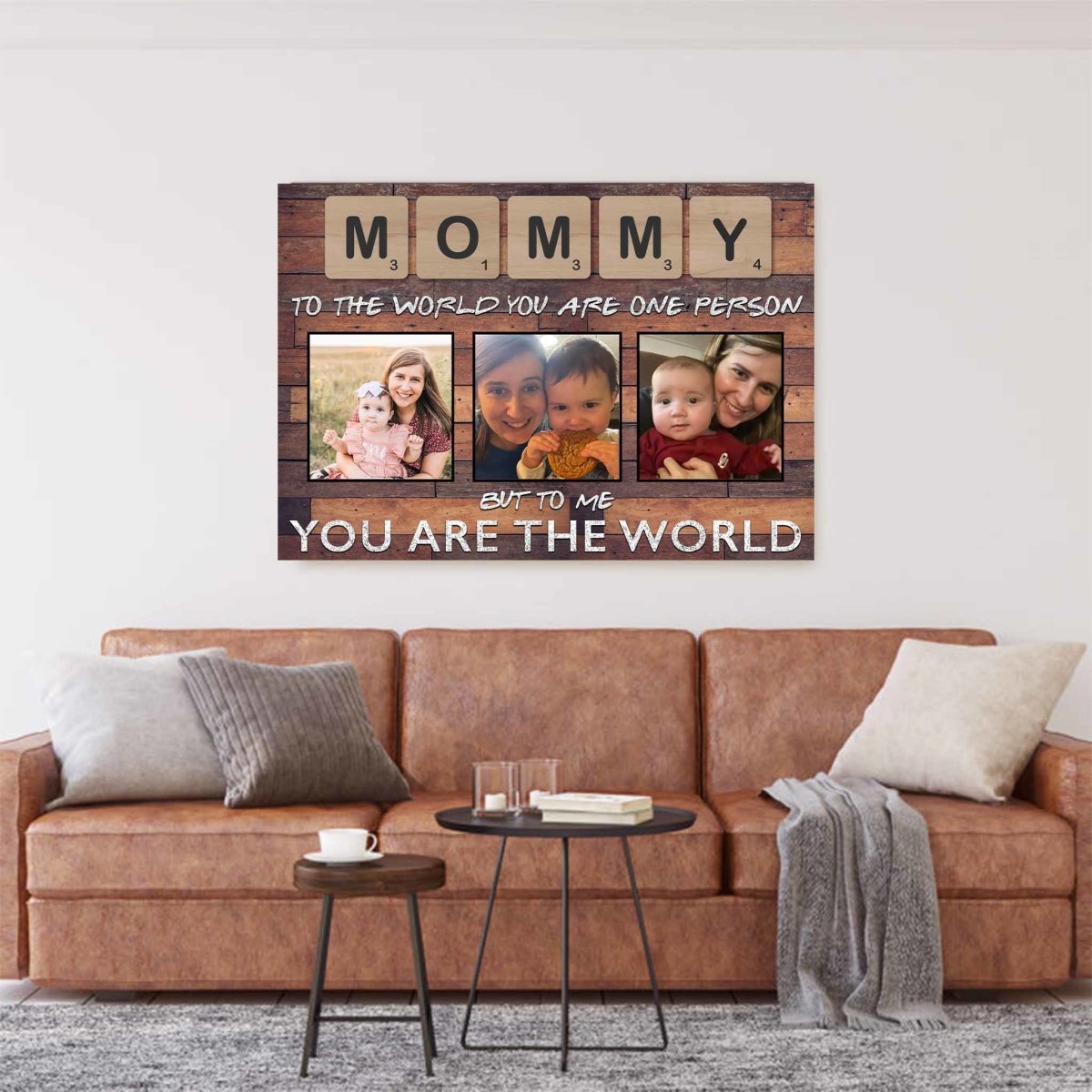 Mommy Scrabble You Are The World Dark Wood Personalized Photo CanvasCustomly Gifts