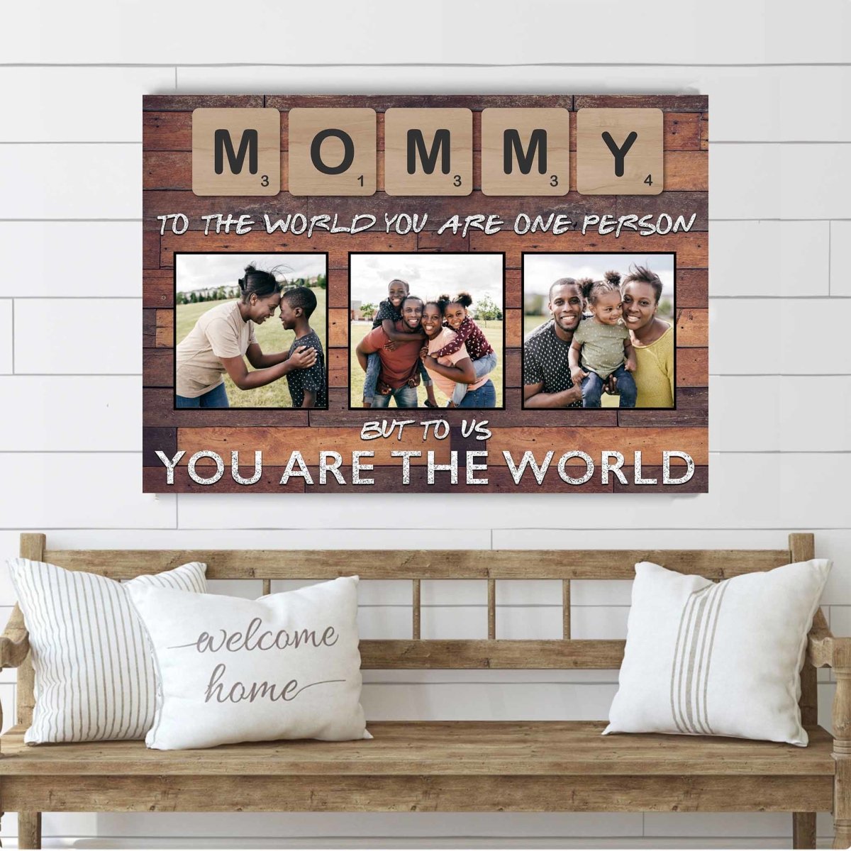 Mommy Scrabble You Are The World Dark Wood Personalized Photo CanvasCustomly Gifts