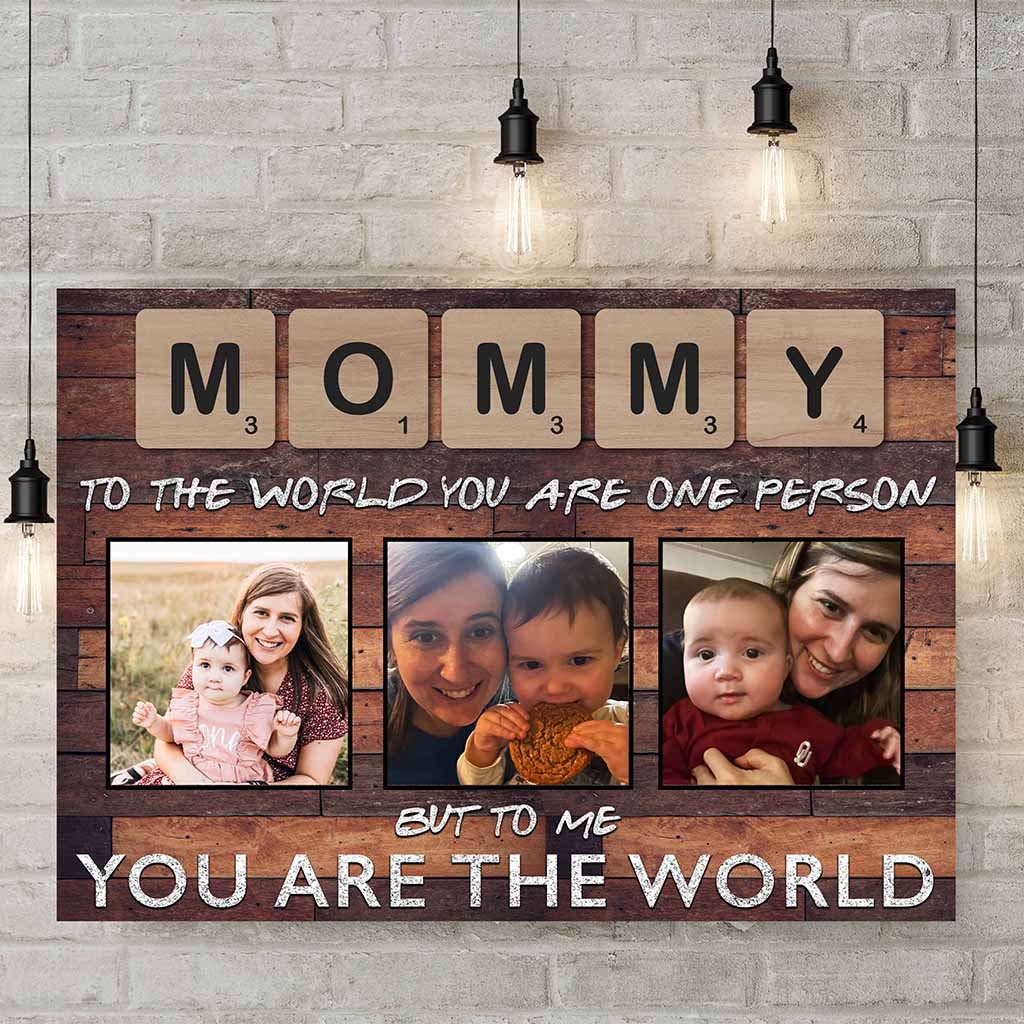 Mommy Scrabble You Are The World Dark Wood Personalized Photo CanvasCustomly Gifts