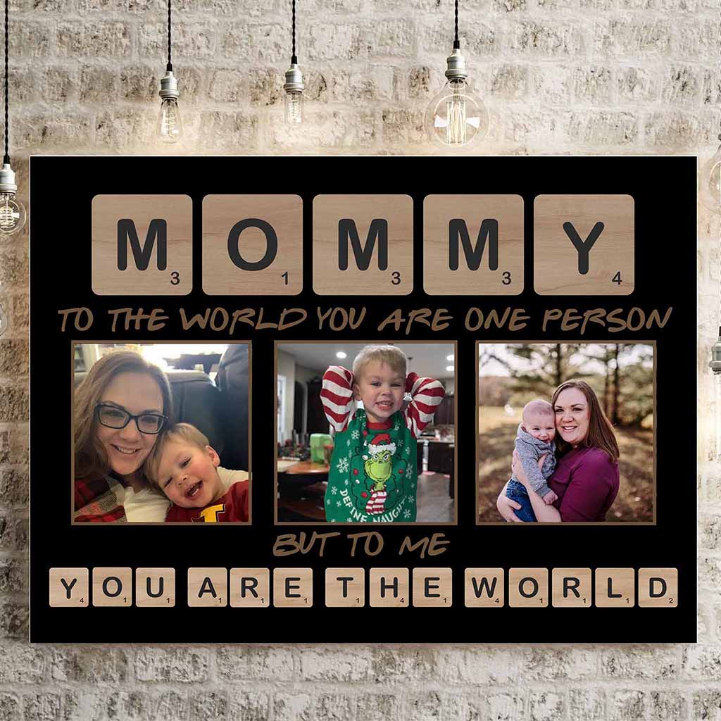 Mommy Scrabble You Are The World Personalized Photo Black CanvasCustomly Gifts