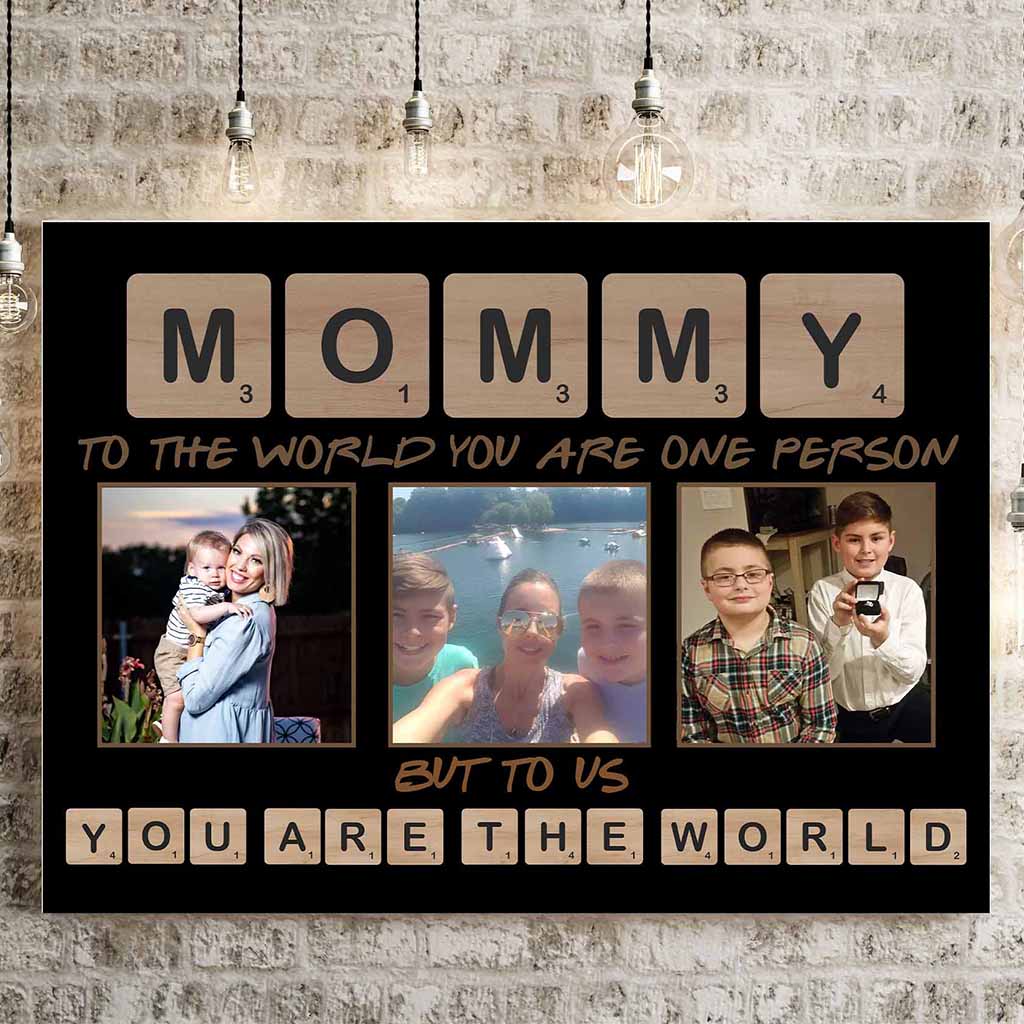 Mommy Scrabble You Are The World Personalized Photo Black CanvasCustomly Gifts