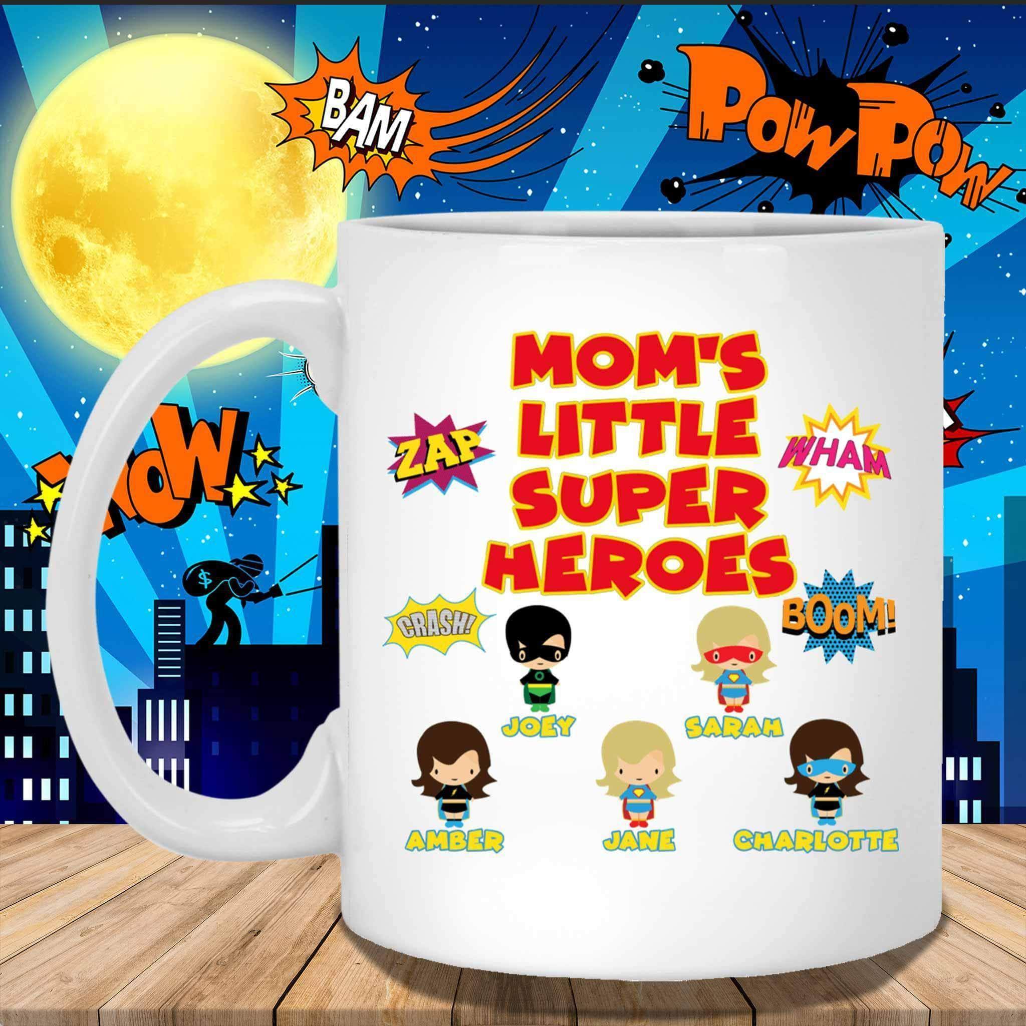 Mom's Little Super Heroes Custom Personalized Coffee MugCustomly Gifts