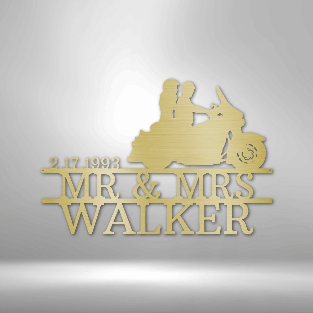 Motorcycle 3 Couple Personalized Name Date Text Steel SignCustomly Gifts