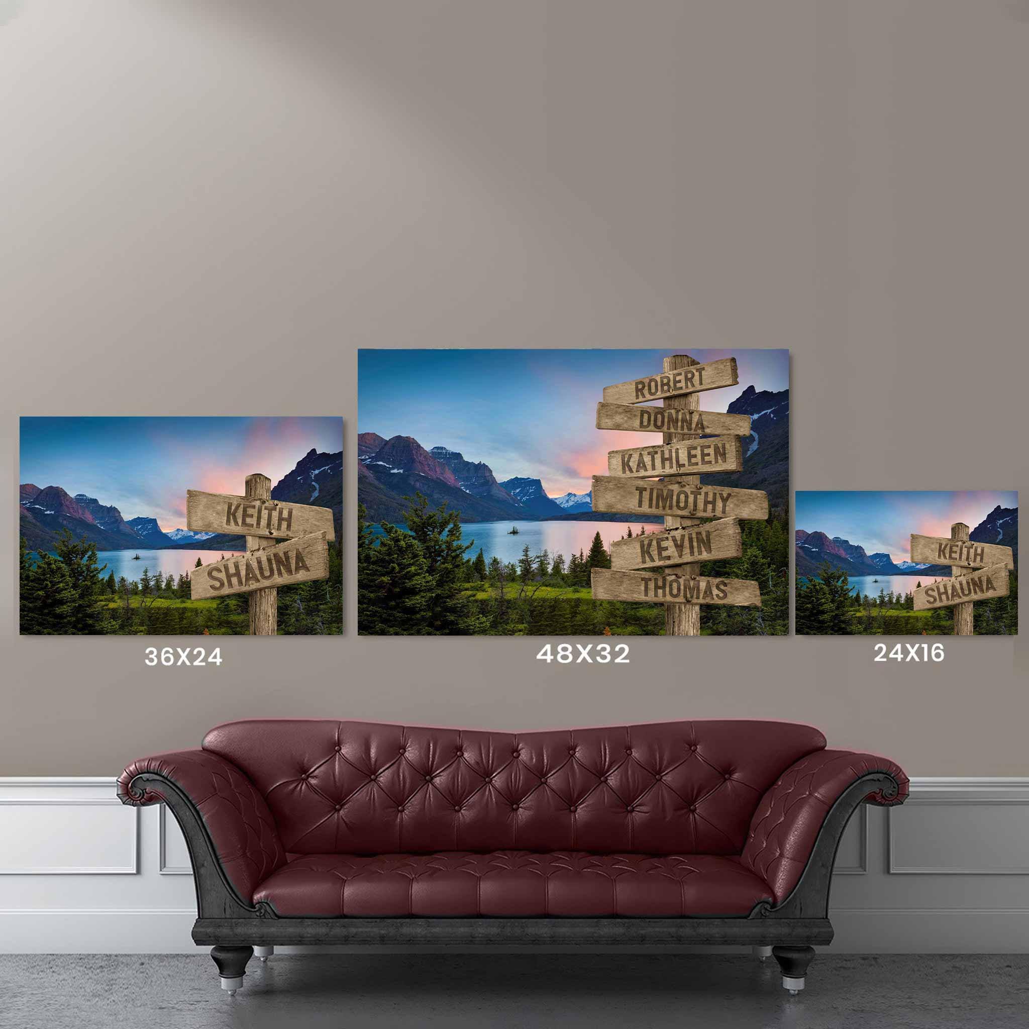 Mountains and Lake v1 Color Multiple Names Personalized Directional Sign PosterCustomly Gifts