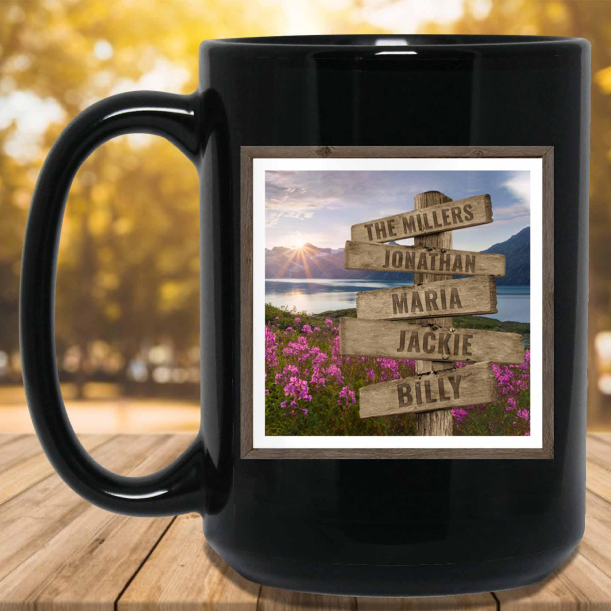 Mountains Lake Field Of Wildflowers v1 Personalized Multi-Names Directional Sign MugCustomly Gifts