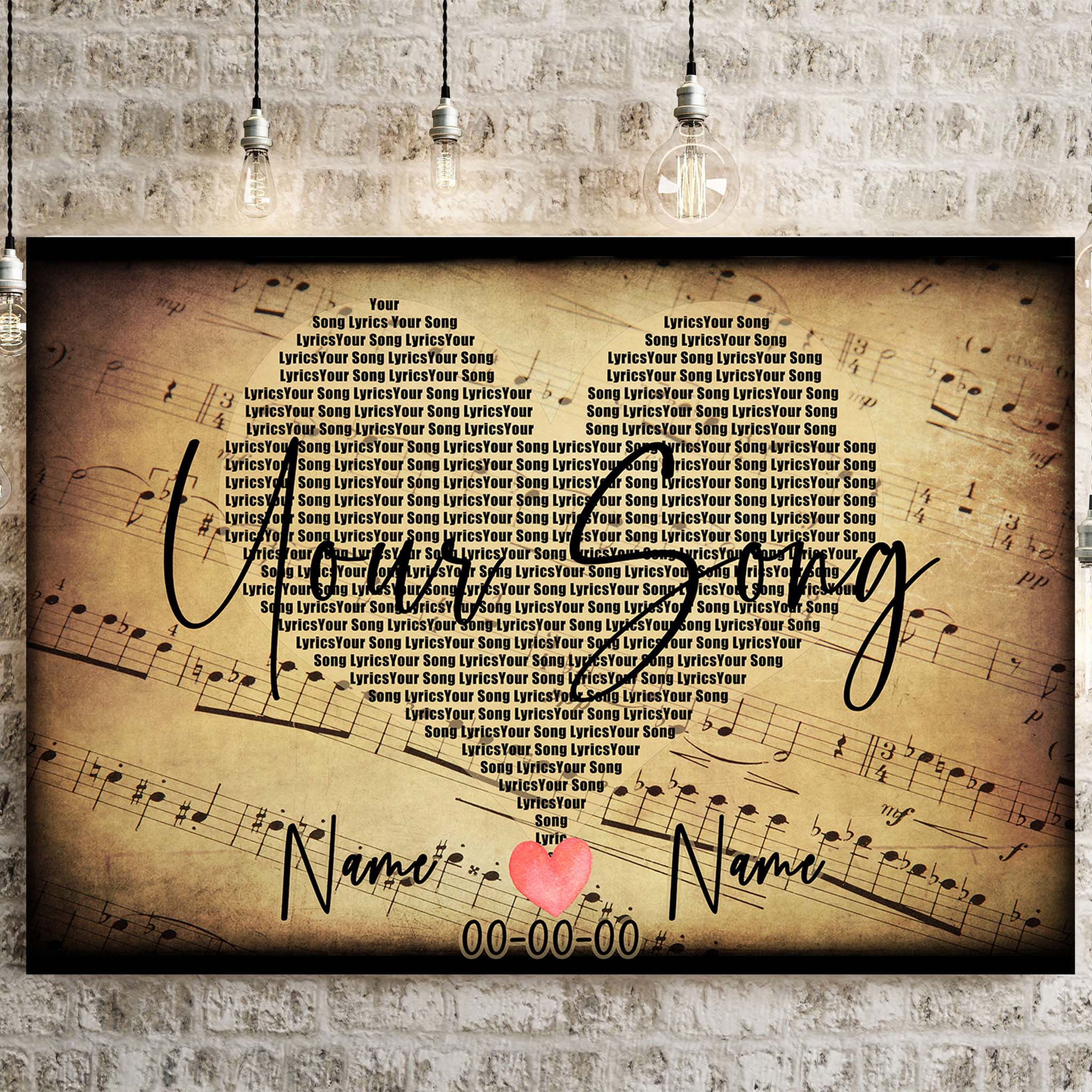 Music Heart Shaped Song Lyrics v1 Personalized Canvas Wall ArtCustomly Gifts