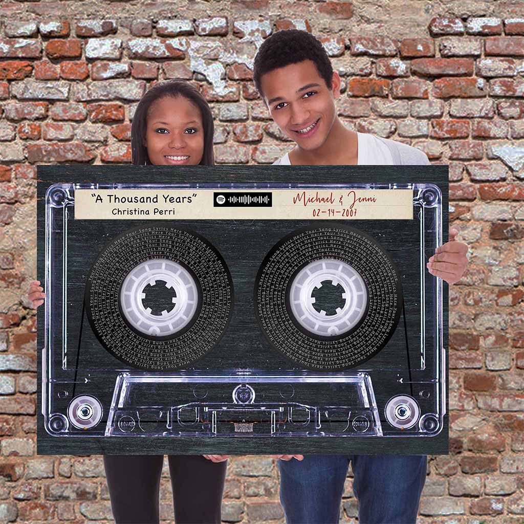 Music Song Lyrics Cassette Tape Charcoal Wood Background Personalized CanvasCustomly Gifts
