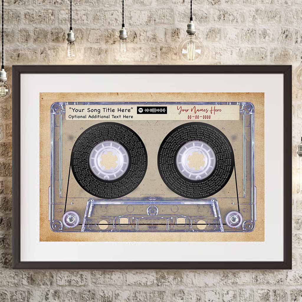 Music Song Lyrics Cassette Tape Vintage Paper Background Personalized PosterCustomly Gifts