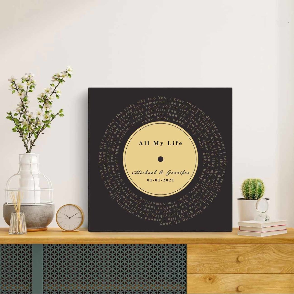 Music Song Lyrics - Custom Song Title, Names and Date Personalized Square CanvasCustomly Gifts