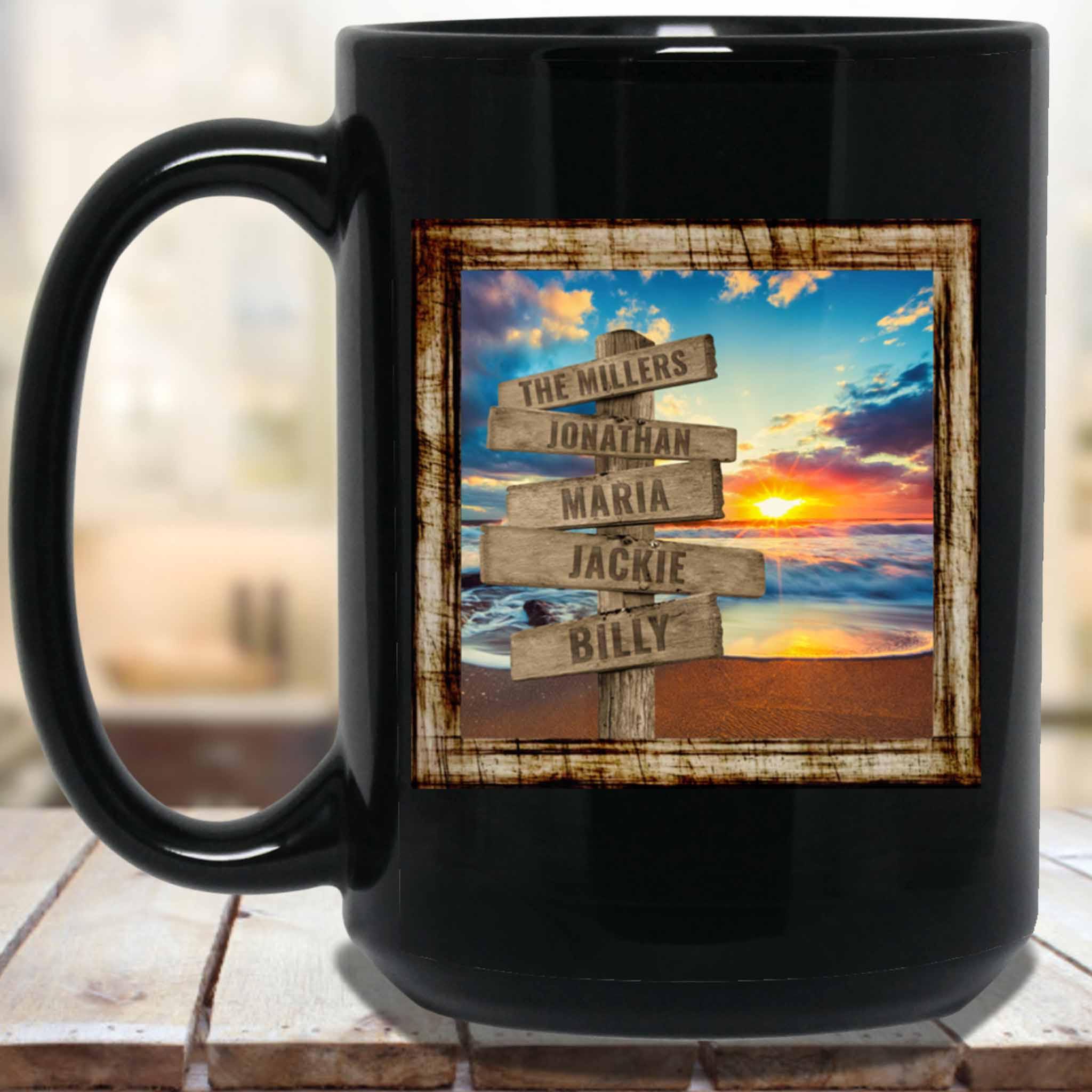Ocean Beach Sunset v2 Personalized Multi-Names Directional Sign MugCustomly Gifts