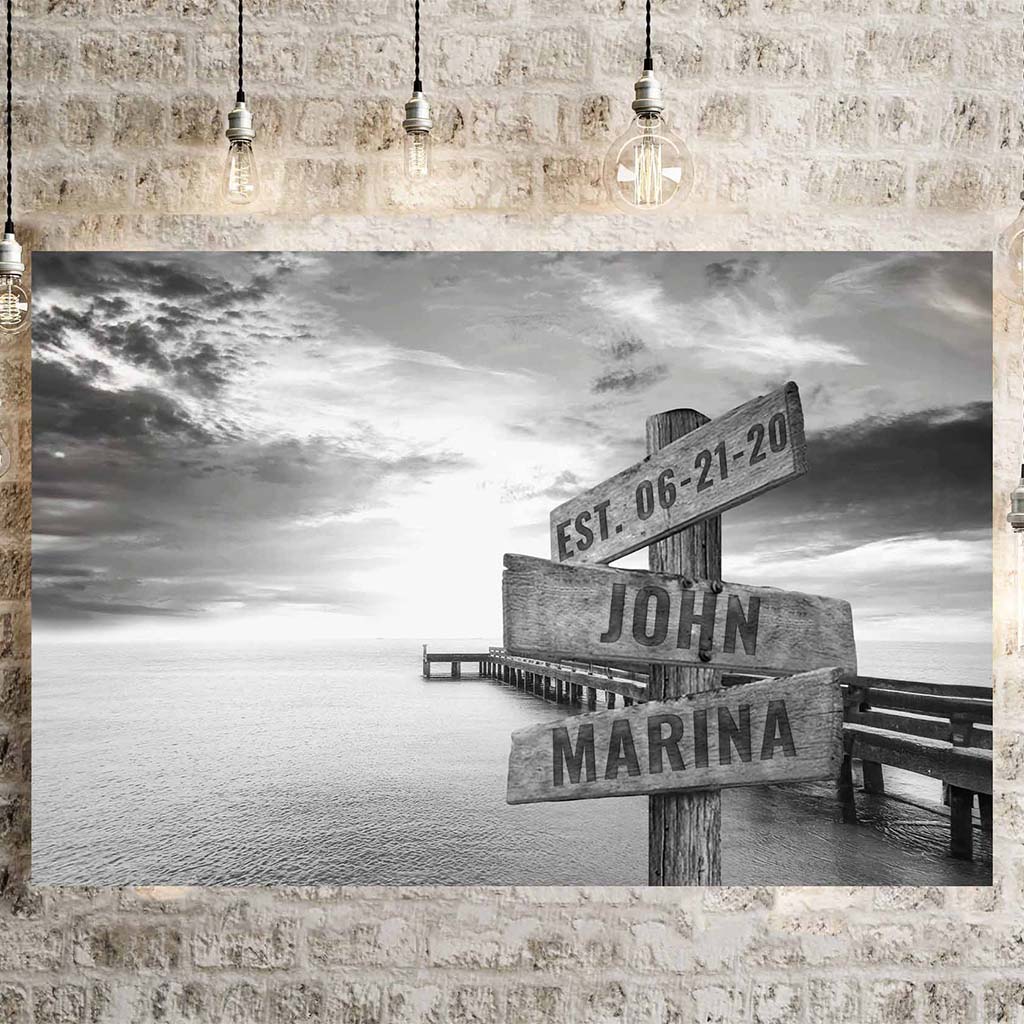 Ocean Dock Black & White Multiple Names Directional Sign CanvasCustomly Gifts