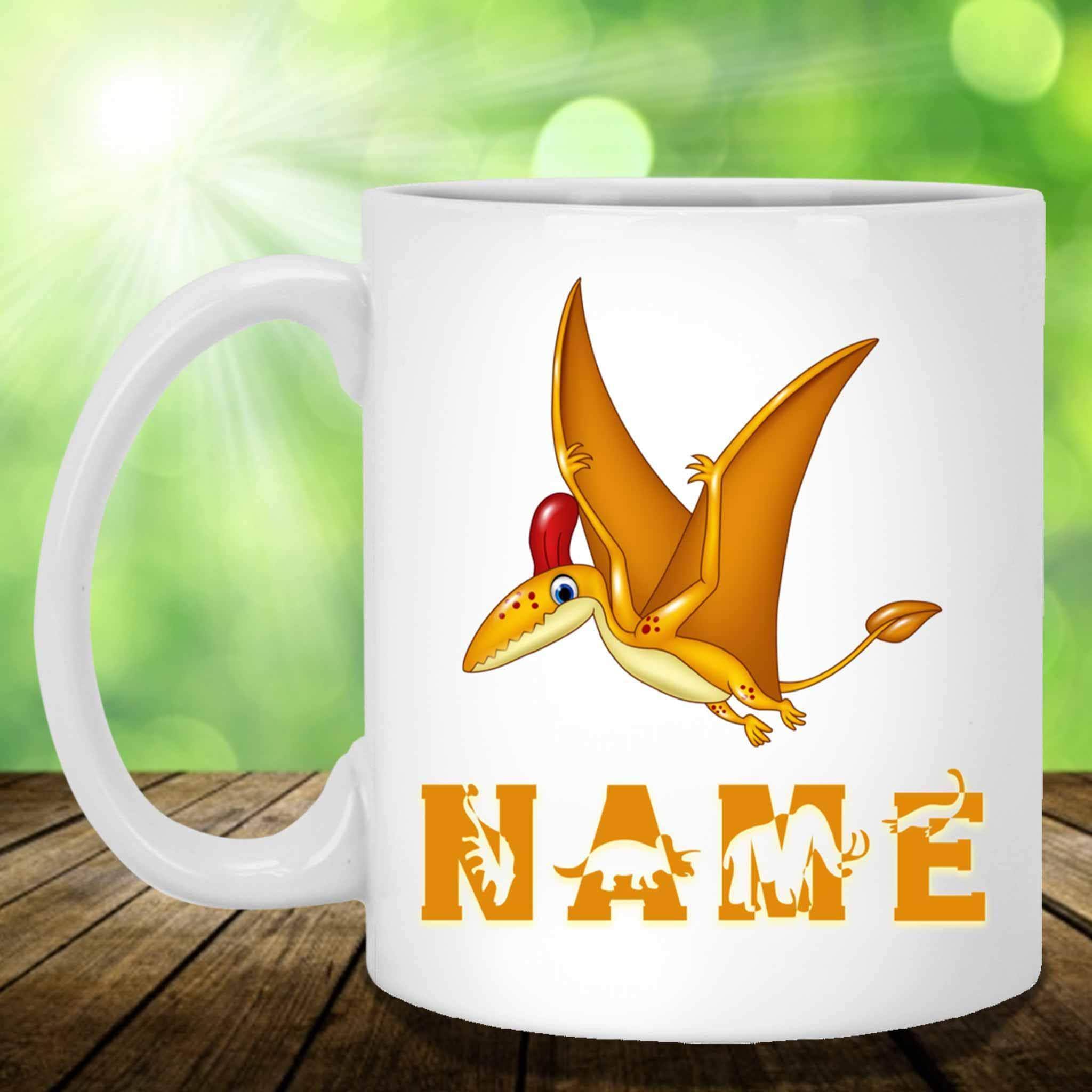 Orange Pterodactyl Cartoon Dinosaur Custom Personalized Kids Themed MugsCustomly Gifts