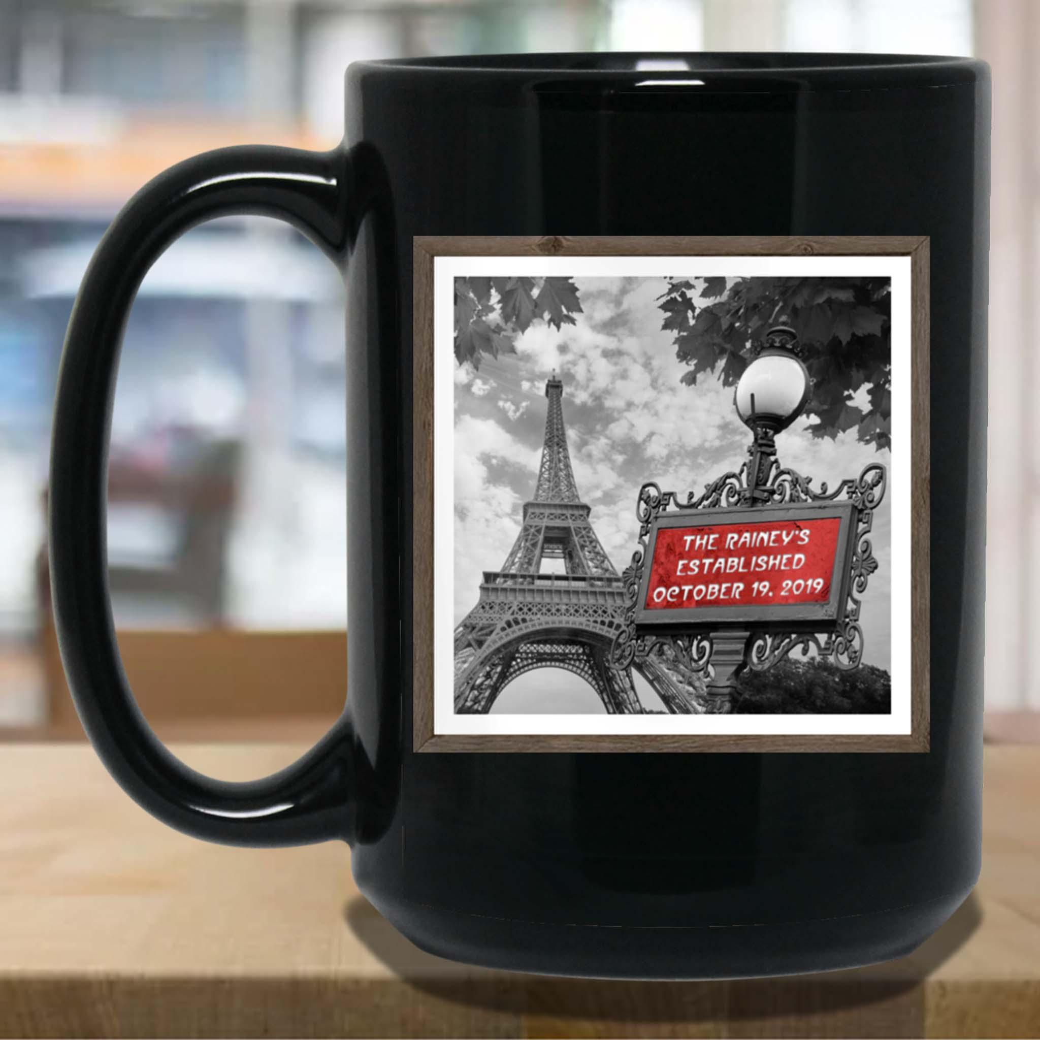 Paris Eiffel Tower B&W-Red Metro Sign Personalized MugCustomly Gifts