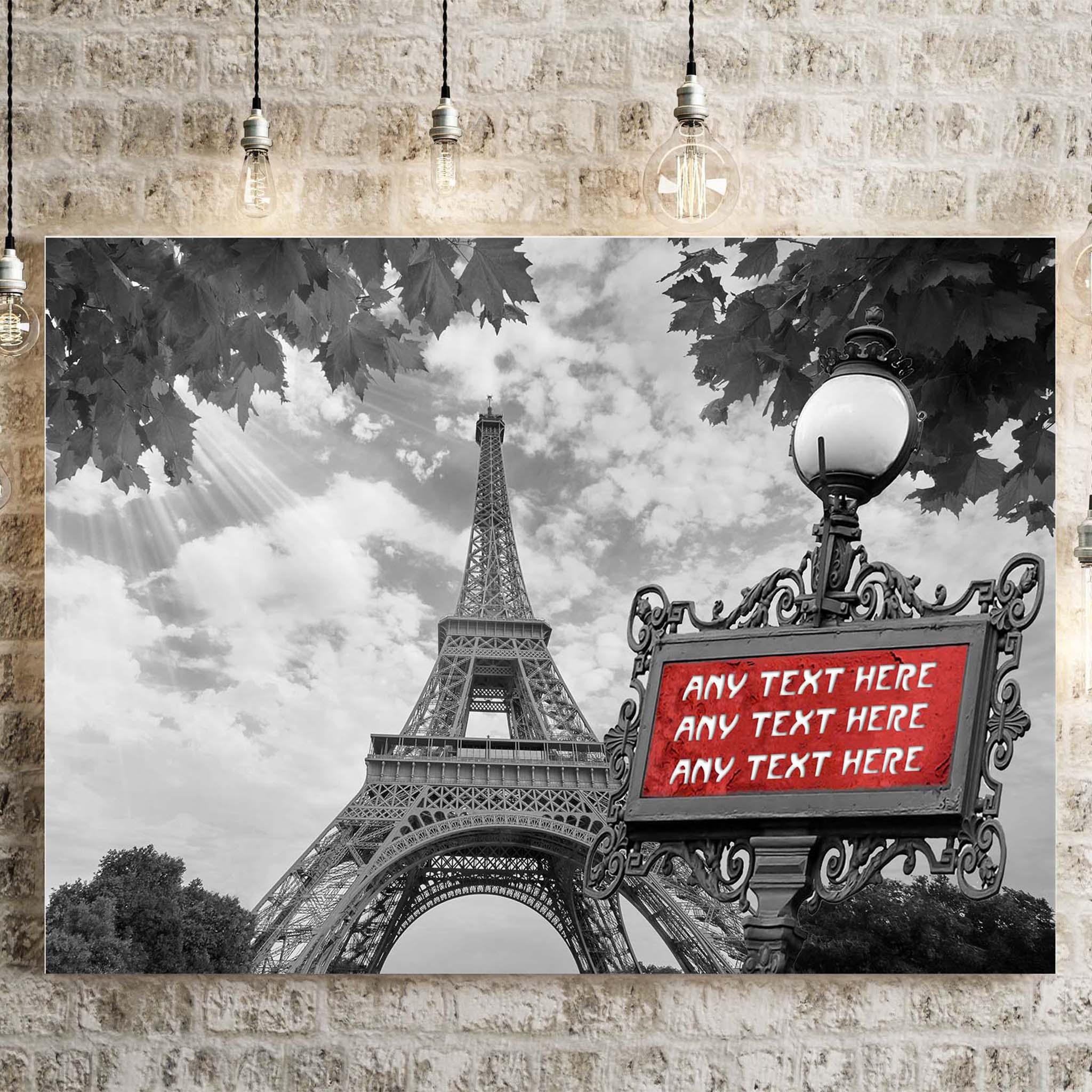 Paris Eiffel Tower B&W With Red Personalized Metro Sign CanvasCustomly Gifts