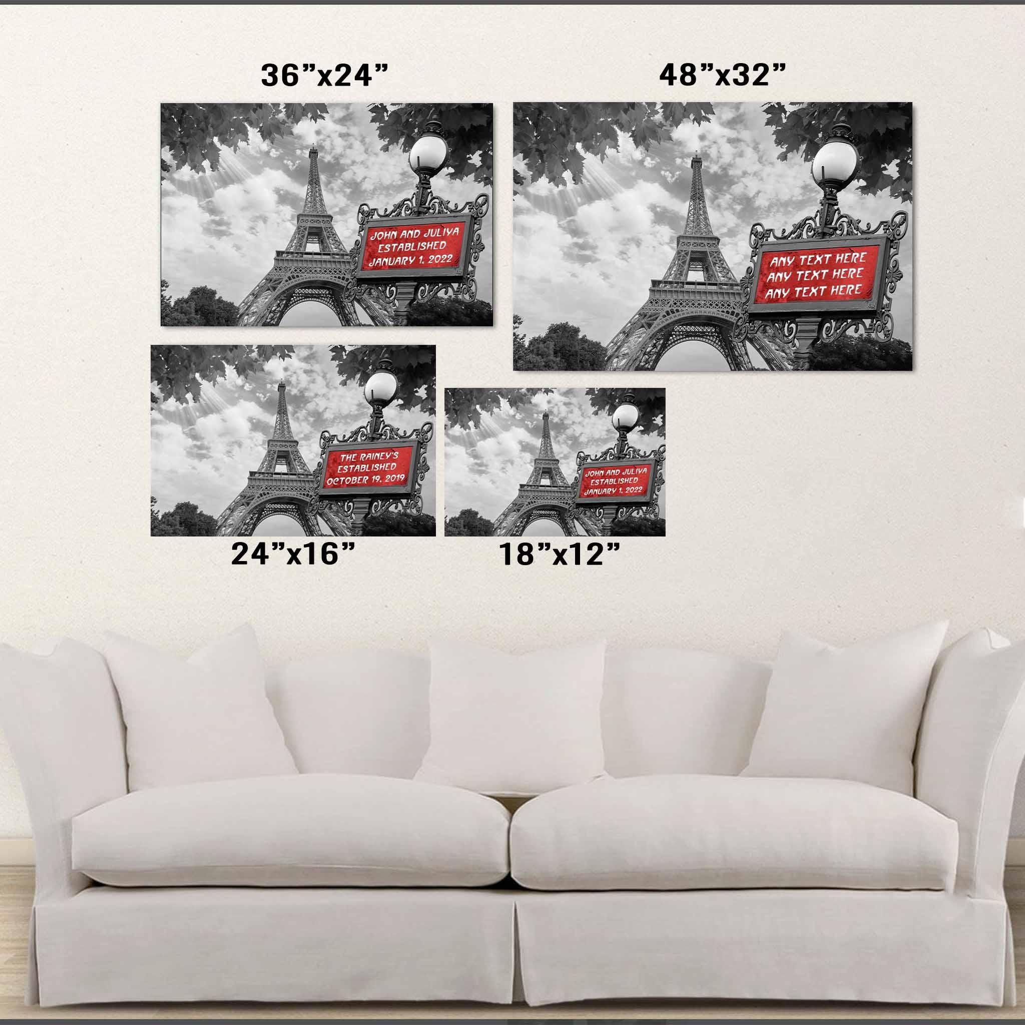 Paris Eiffel Tower B&W With Red Personalized Metro Sign CanvasCustomly Gifts