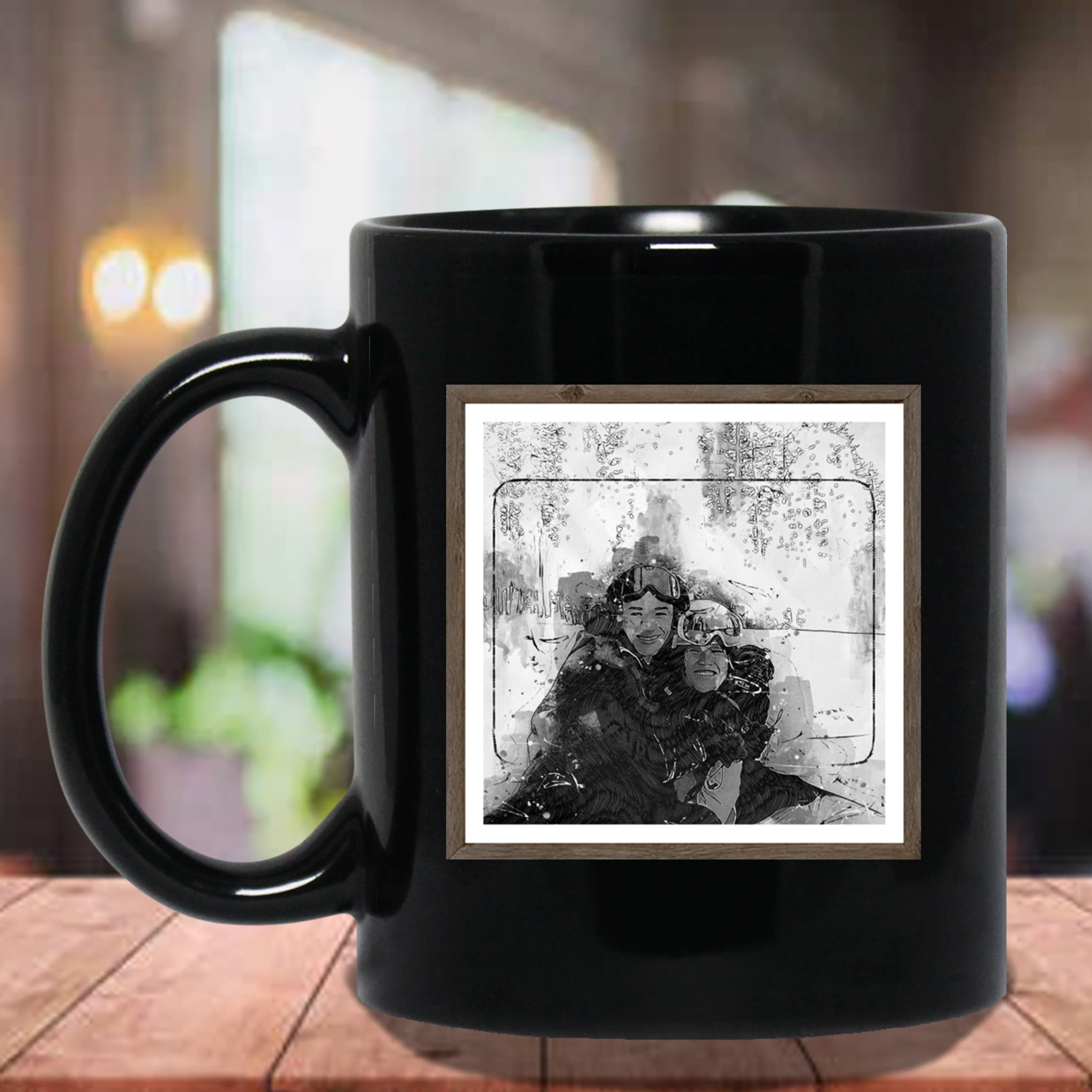 Pen and Watercolor Personalized Black Coffee MugsCustomly Gifts