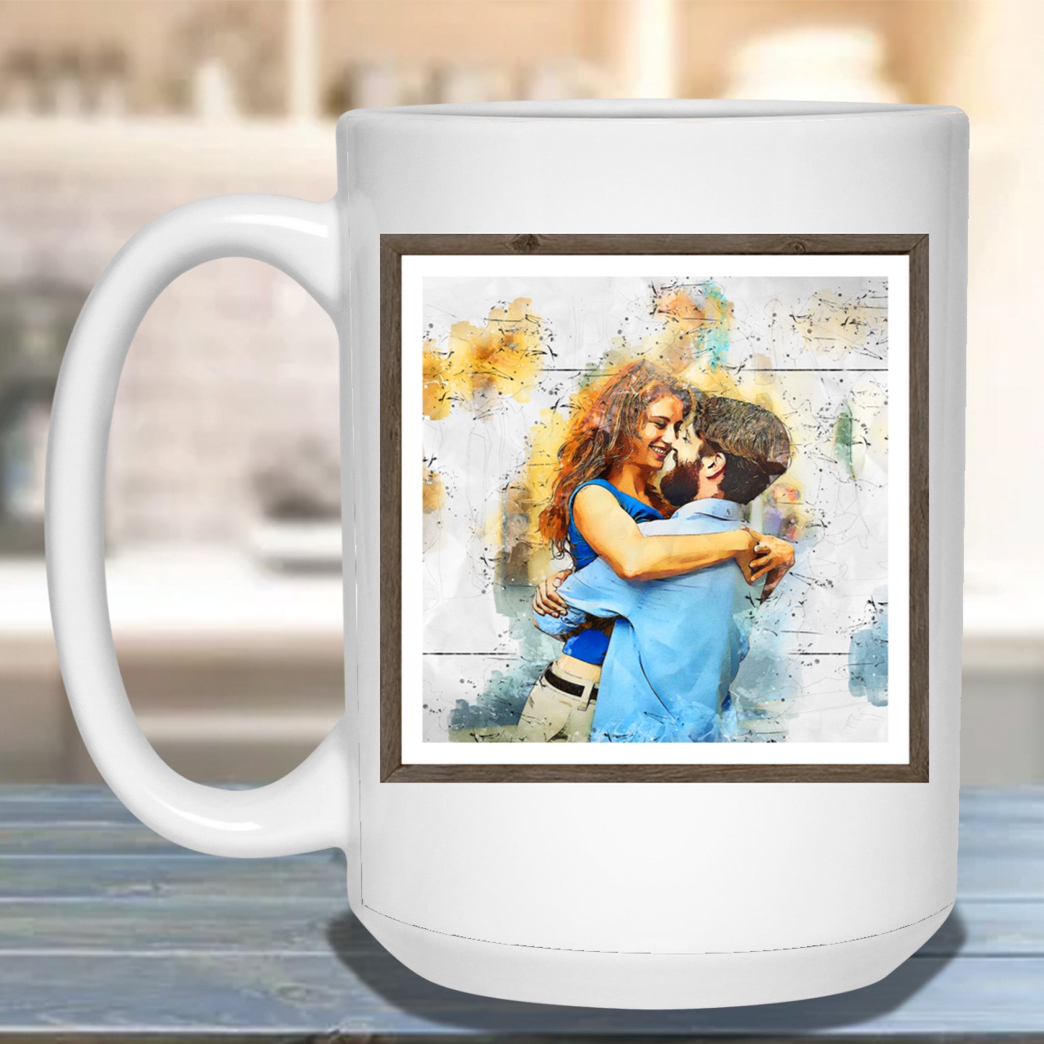 Pen and Watercolor Personalized White Coffee MugsCustomly Gifts