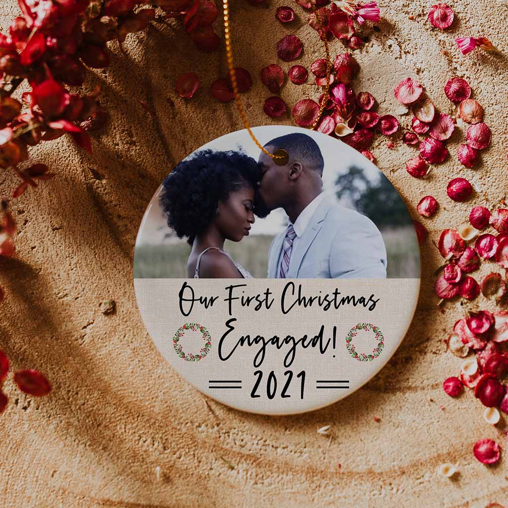 Picture Perfect Our First Year Engaged Personalized Ceramic OrnamentCustomly Gifts