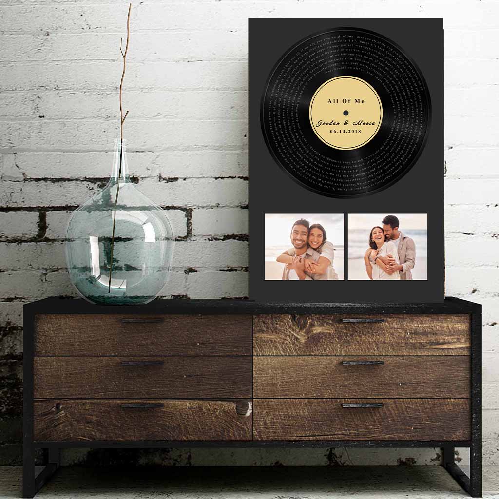 Record Music Song Lyrics - Custom Title, Names, Date, Pictures v1 Personalized CanvasCustomly Gifts