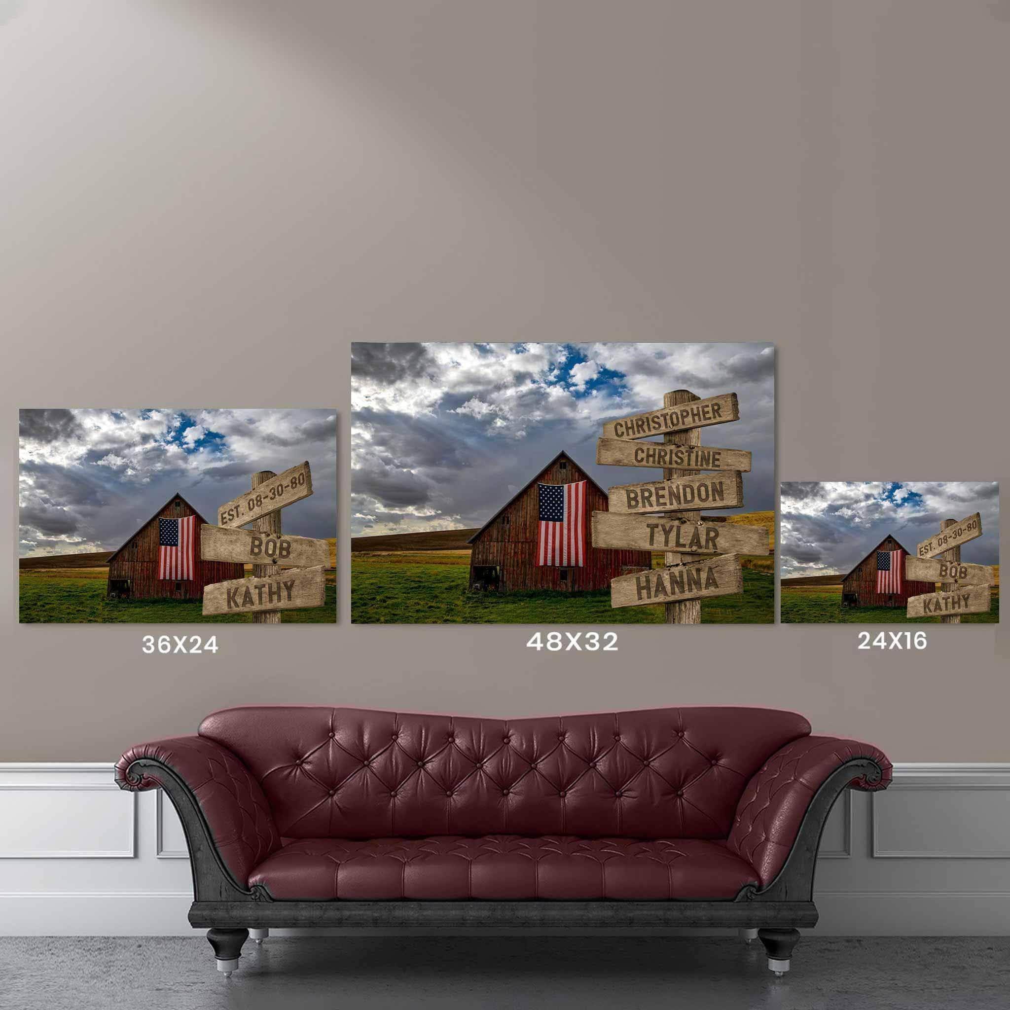 Red Barn American Flag Multiple Names Personalized Directional Sign CanvasCustomly Gifts