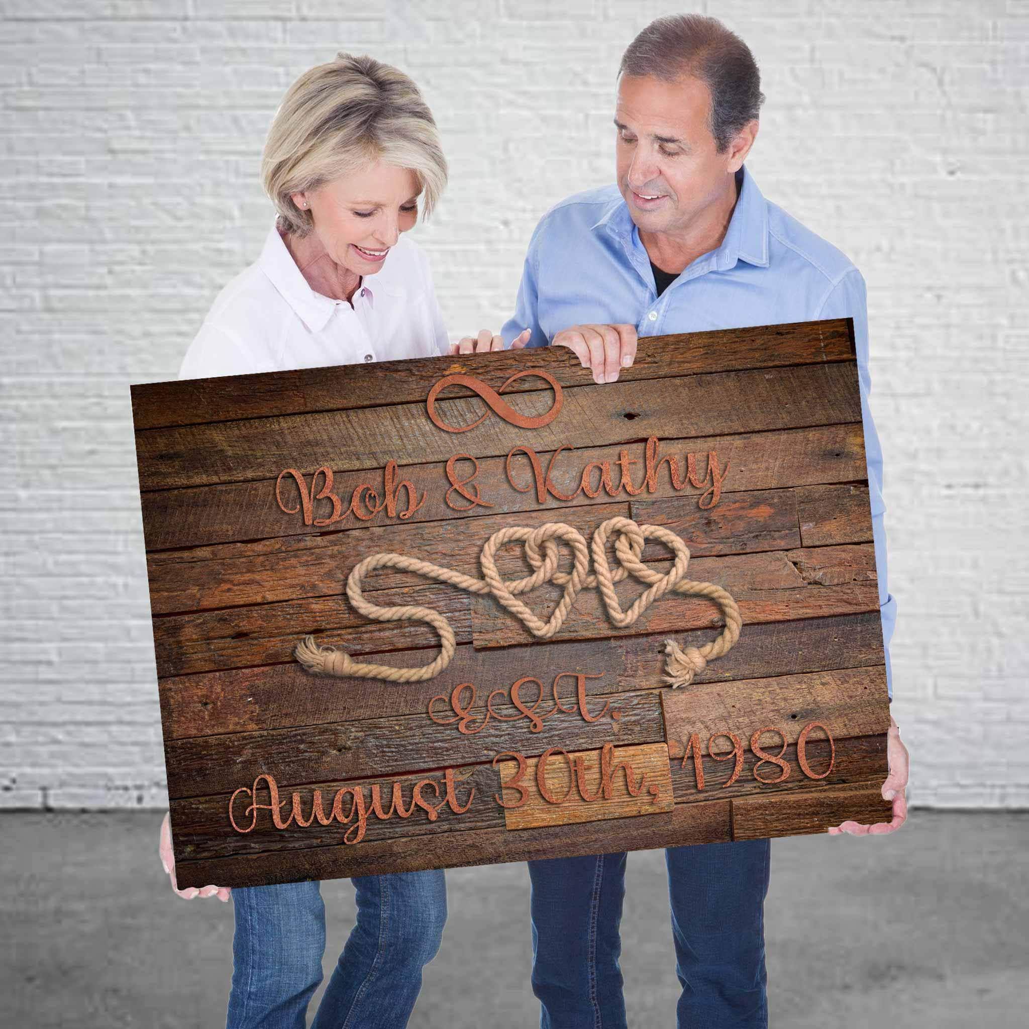 Relationship 2 Rope Hearts Burnt Copper Cut Metal Effect Dark Wood Personalized CanvasCustomly Gifts