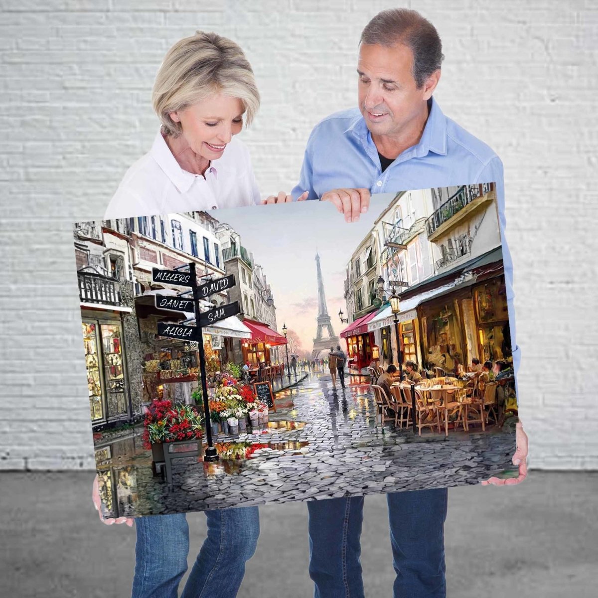 Romantic Paris Street Eiffel Tower Personalized Street Sign Oil Painting CanvasCustomly Gifts